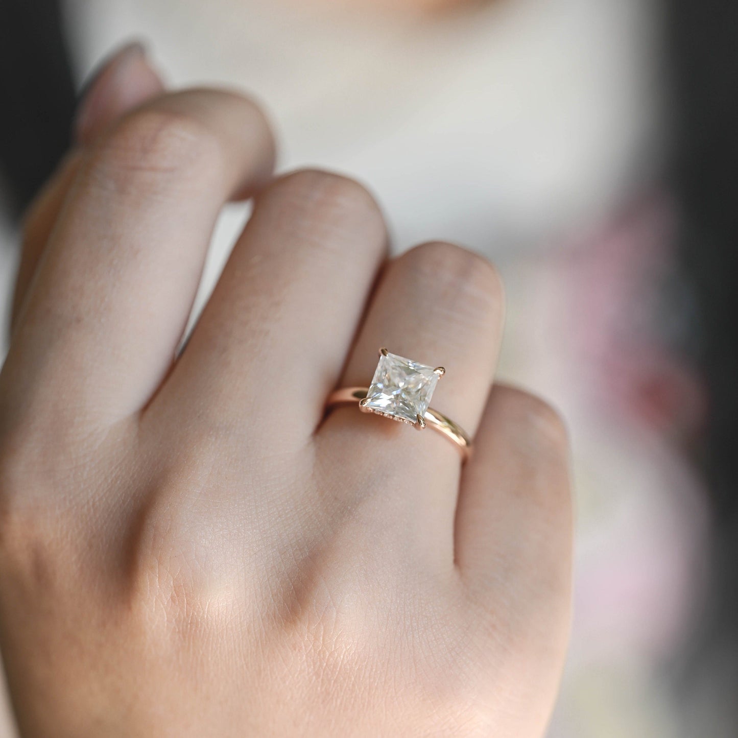 CausYou princess cut moissanite engagement ring CausYou Solid Gold Princess Moissanite Engagement Ring, Hidden Halo Square Cut Wedding Ring Promise Ring for Women