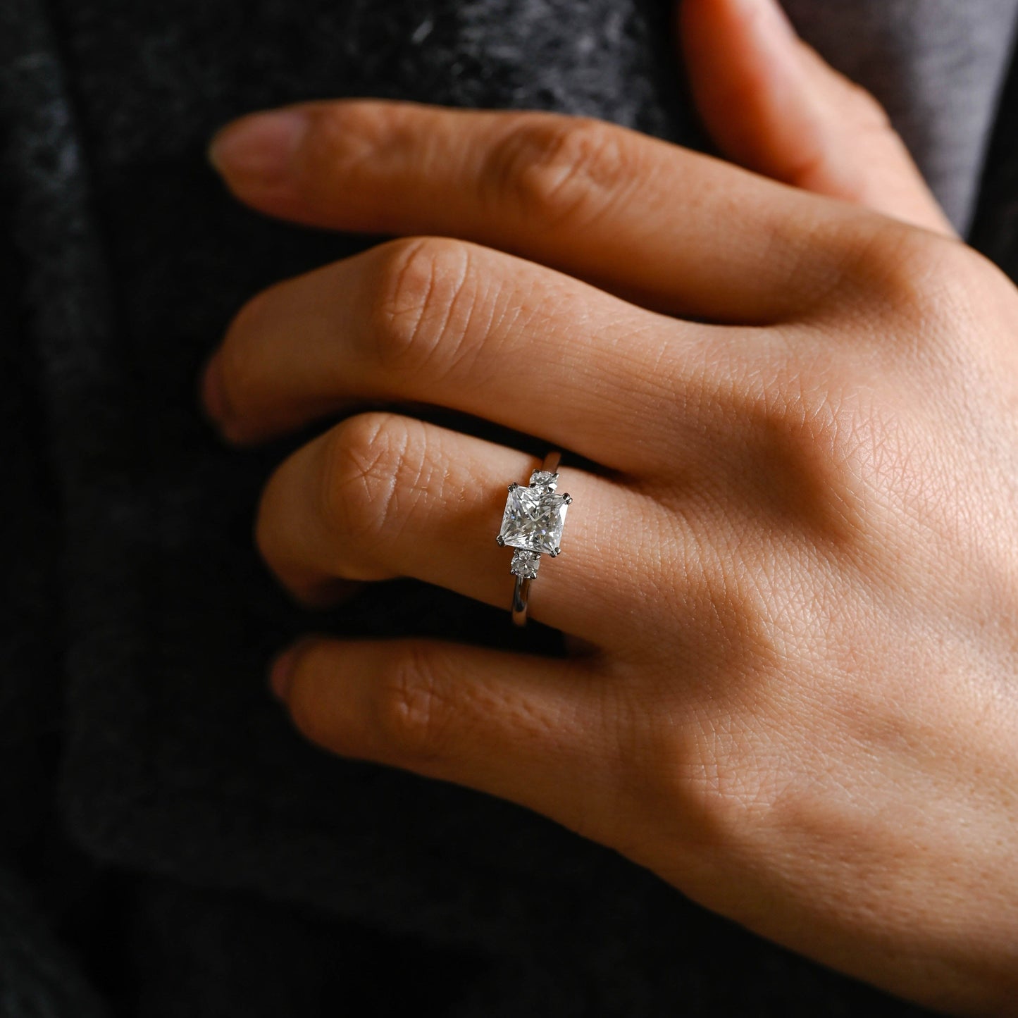 CausYou princess cut moissanite engagement ring Solid Gold Princess Cut Moissanite Engagement Ring, Three Stone Promise Ring, Proposal Ring, Anniversary Gift for Women Wife