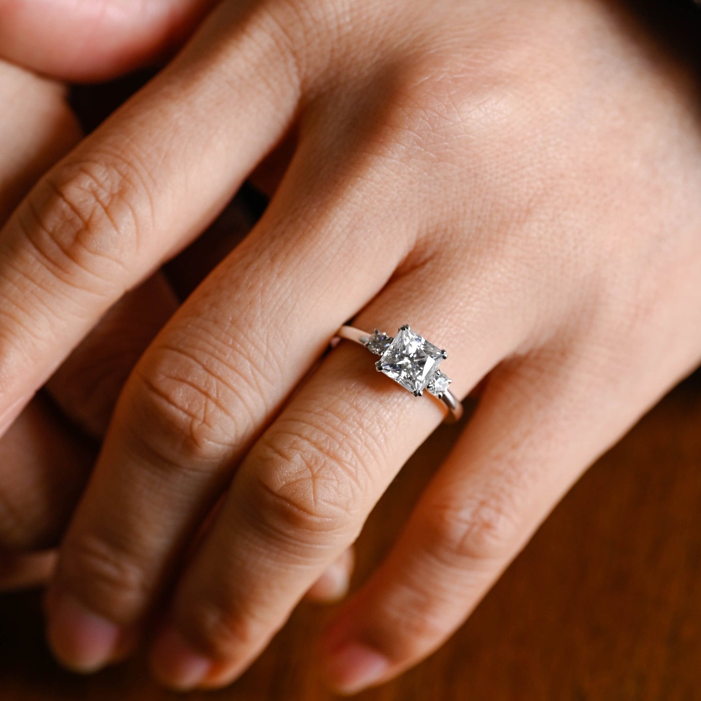 CausYou princess cut moissanite engagement ring Solid Gold Princess Cut Moissanite Engagement Ring, Three Stone Promise Ring, Proposal Ring, Anniversary Gift for Women Wife