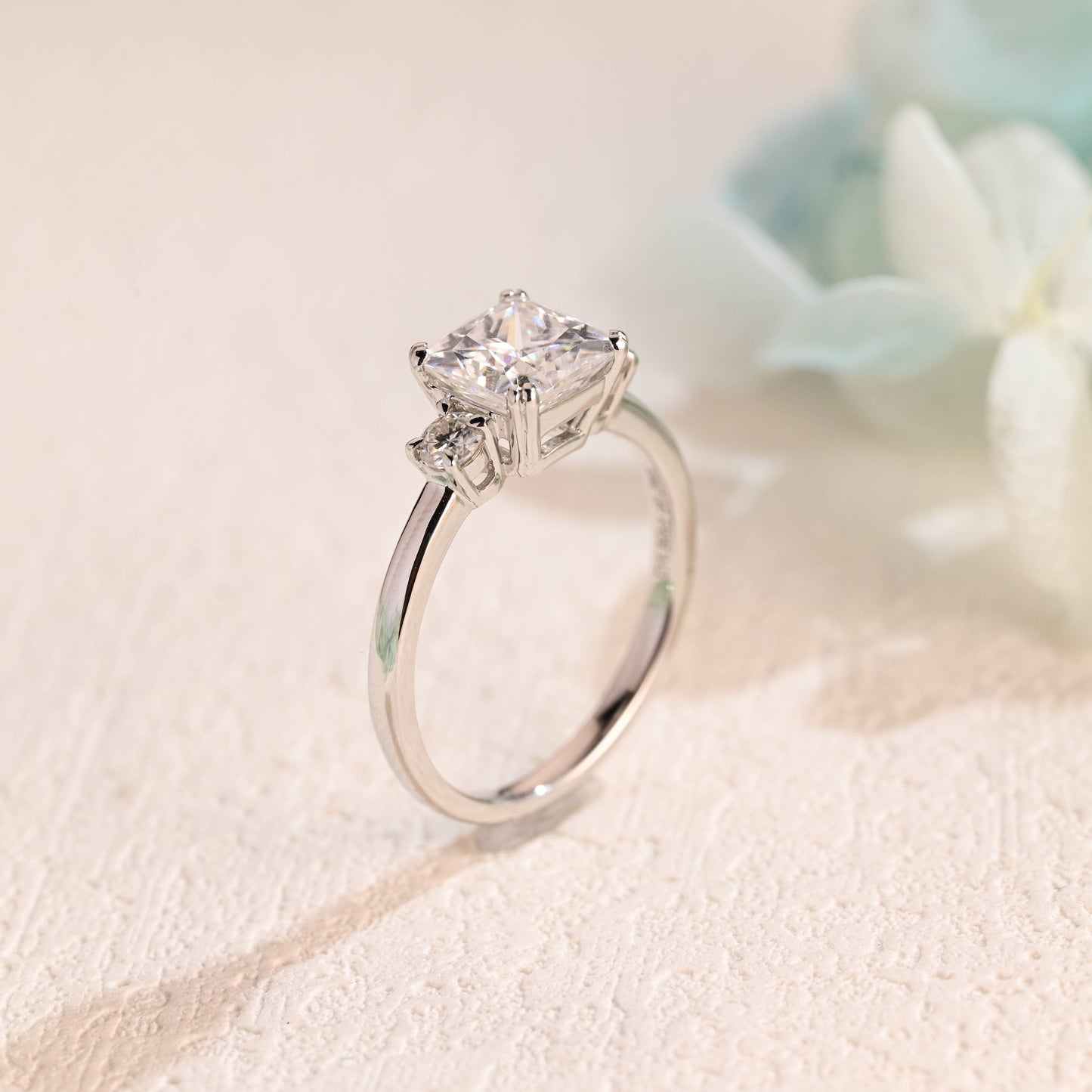 CausYou princess cut moissanite engagement ring Solid Gold Princess Cut Moissanite Engagement Ring, Three Stone Promise Ring, Proposal Ring, Anniversary Gift for Women Wife