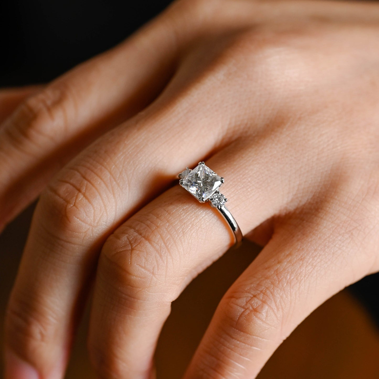 CausYou princess cut moissanite engagement ring Solid Gold Princess Cut Moissanite Engagement Ring, Three Stone Promise Ring, Proposal Ring, Anniversary Gift for Women Wife