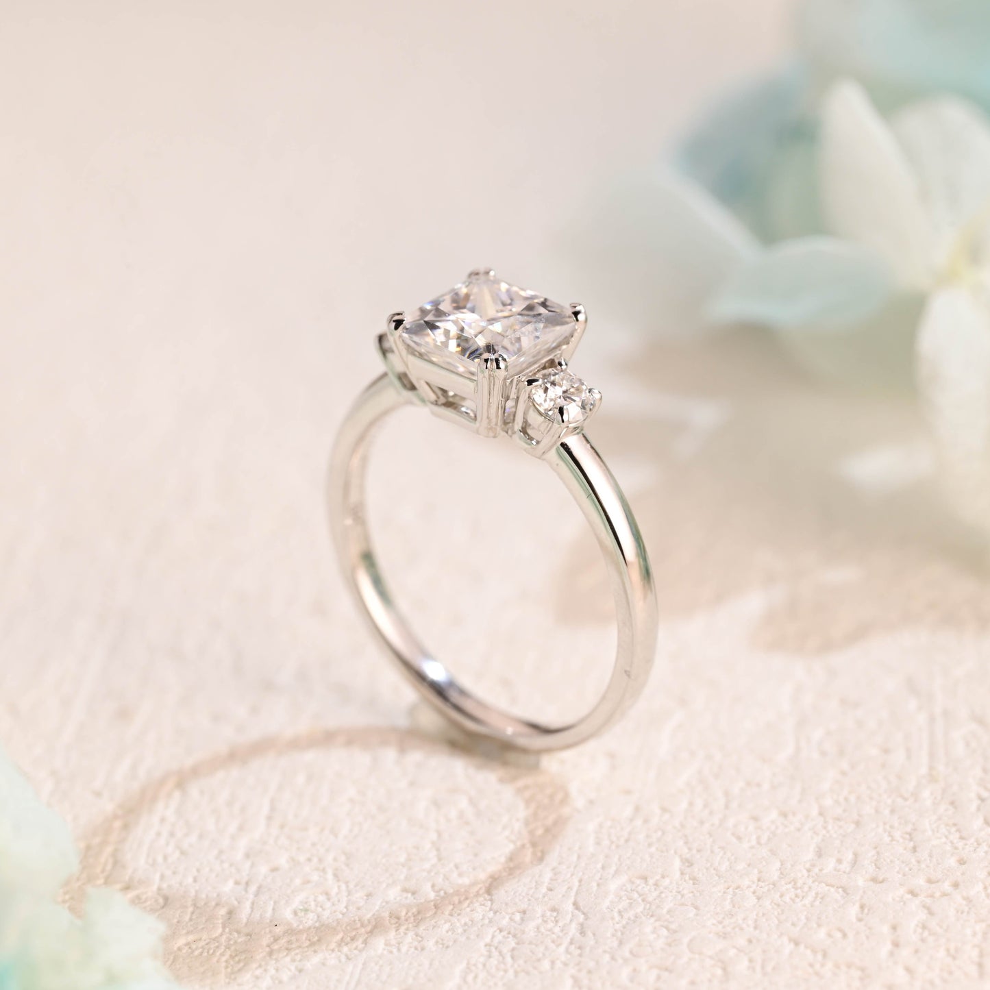 CausYou princess cut moissanite engagement ring Solid Gold Princess Cut Moissanite Engagement Ring, Three Stone Promise Ring, Proposal Ring, Anniversary Gift for Women Wife