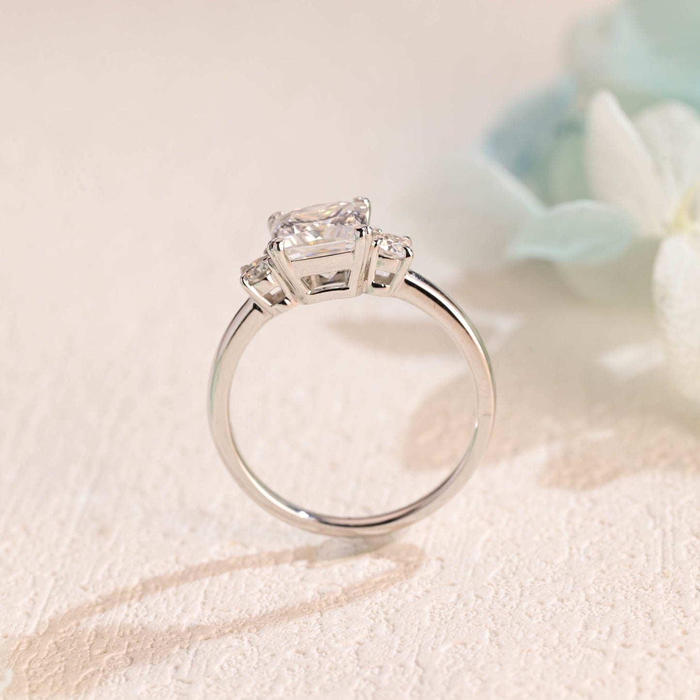 CausYou princess cut moissanite engagement ring Solid Gold Princess Cut Moissanite Engagement Ring, Three Stone Promise Ring, Proposal Ring, Anniversary Gift for Women Wife