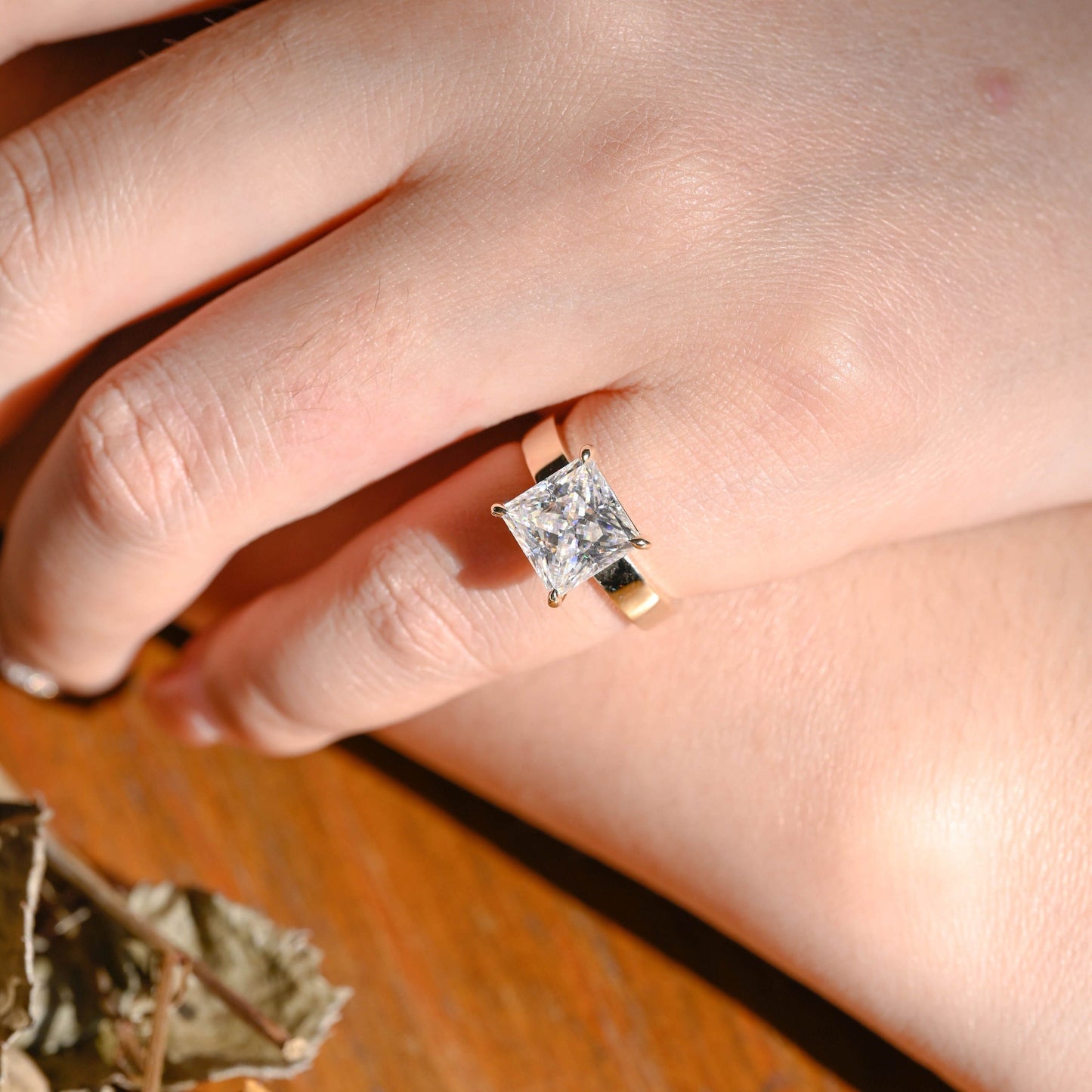 CausYou princess cut moissanite engagement ring Solid Gold Solitaire Princess Cut Moissanite Engagement Ring