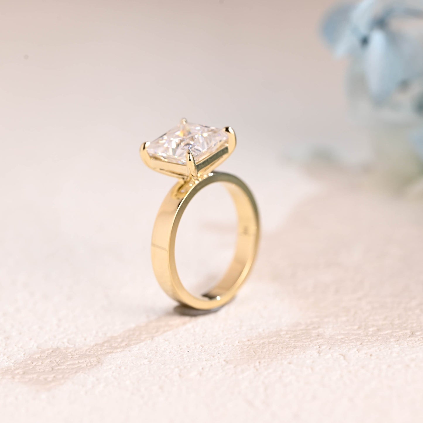 CausYou princess cut moissanite engagement ring Solid Gold Solitaire Princess Cut Moissanite Engagement Ring