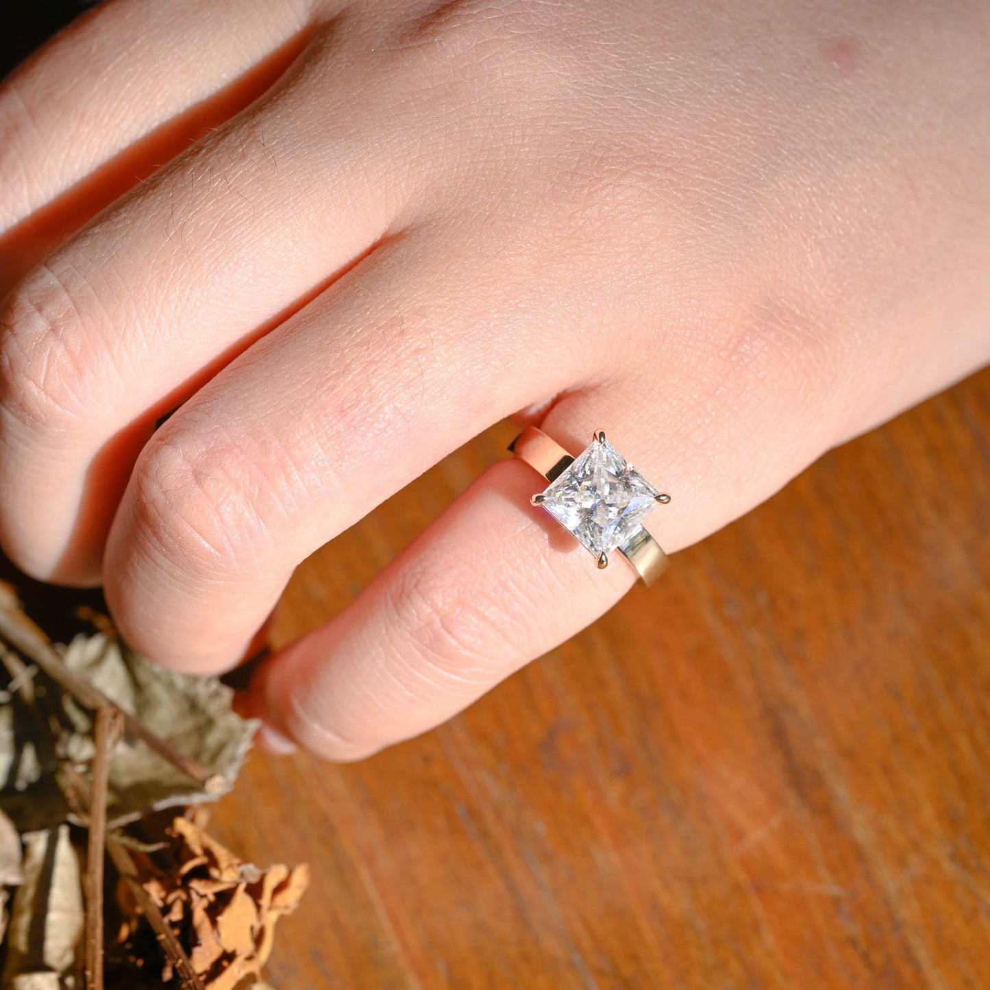 CausYou princess cut moissanite engagement ring Solid Gold Solitaire Princess Cut Moissanite Engagement Ring