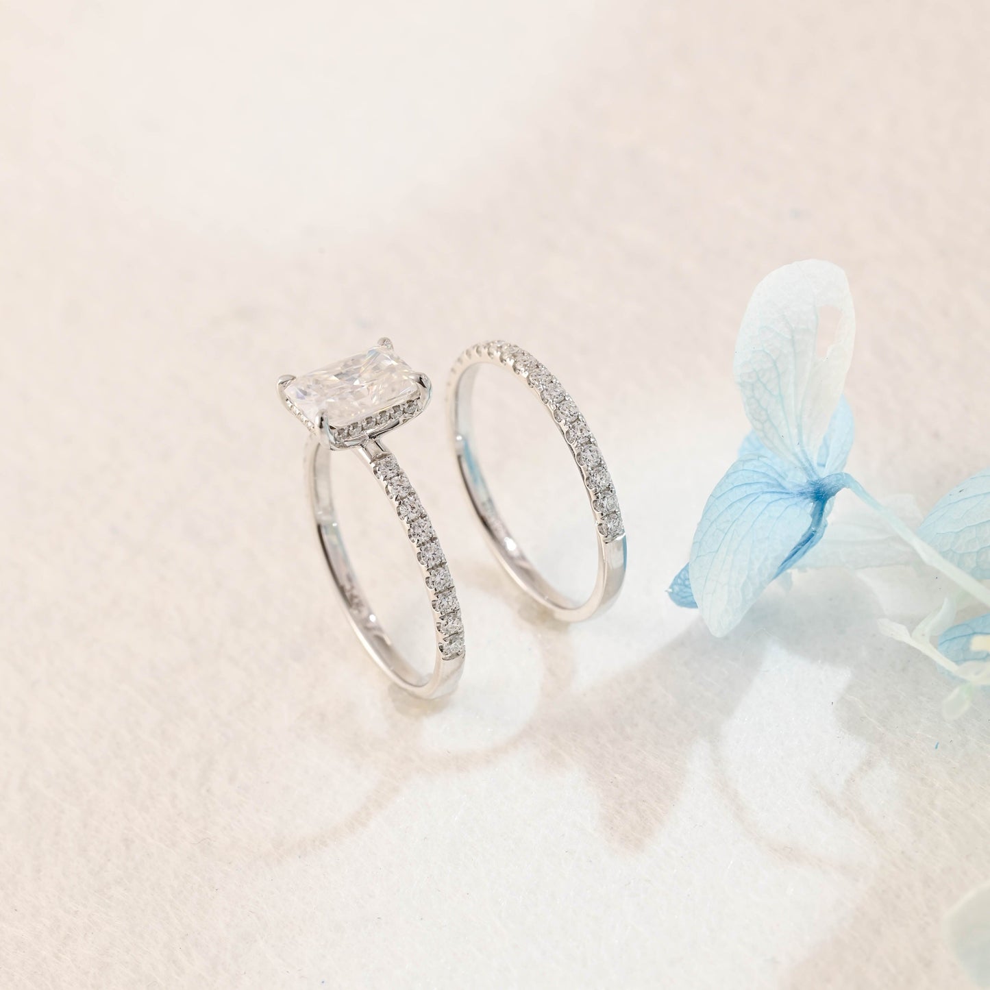 CausYou radiant cut bridal set CausYou Solid Gold Radiant Cut Moissanite Engagement Ring Set Wedding Ring Set, Bridal Set for Woman Wife