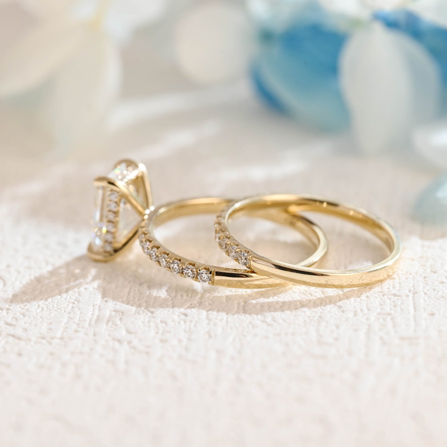 CausYou radiant cut bridal set CausYou Solid Gold Radiant Cut Moissanite Engagement Ring Set Wedding Ring Set, Bridal Set for Woman Wife