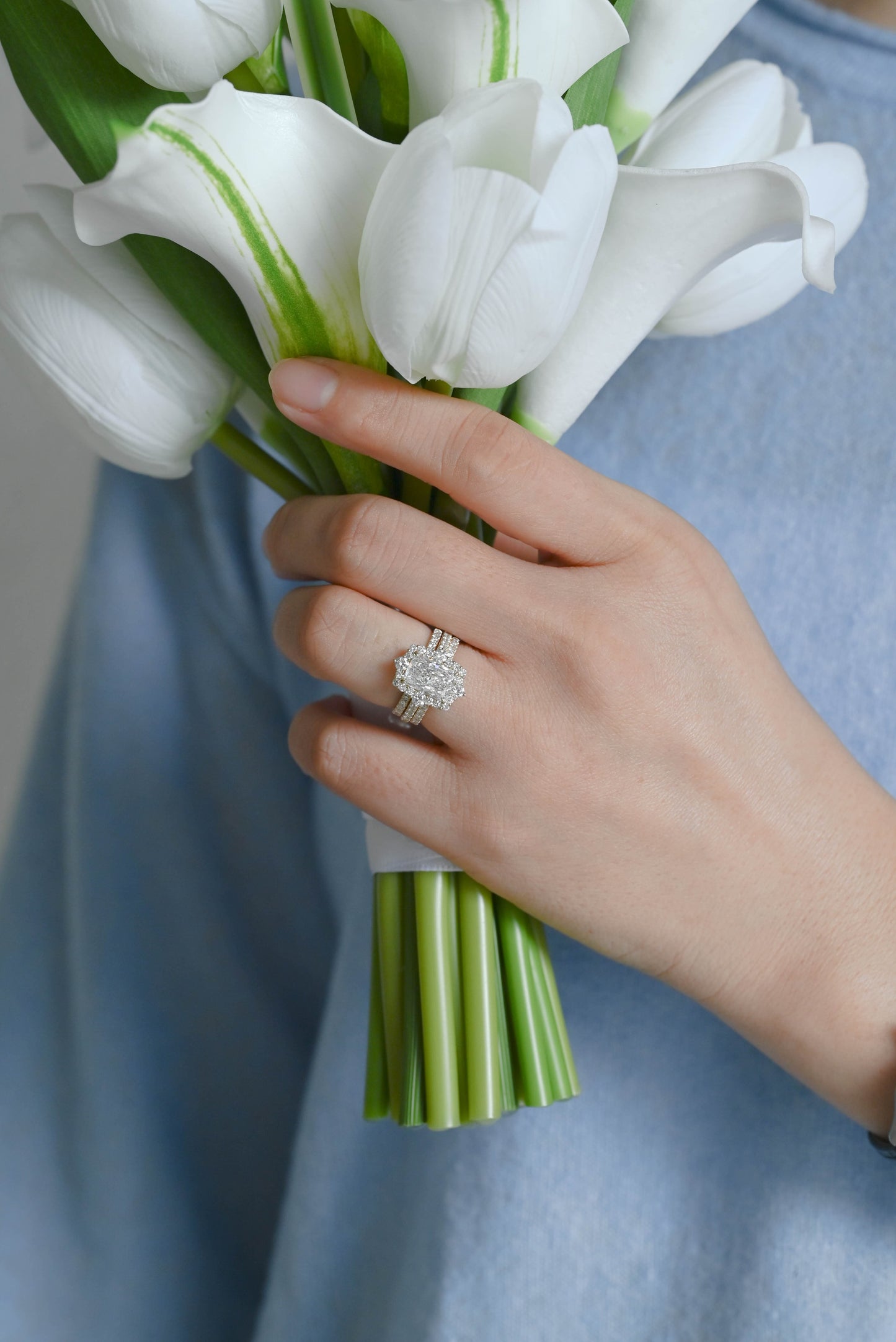 CausYou radiant cut bridal set Solid Gold Radiant Cut Moissanite Engagement Ring and Enhancer Wedding Ring Bridal Set