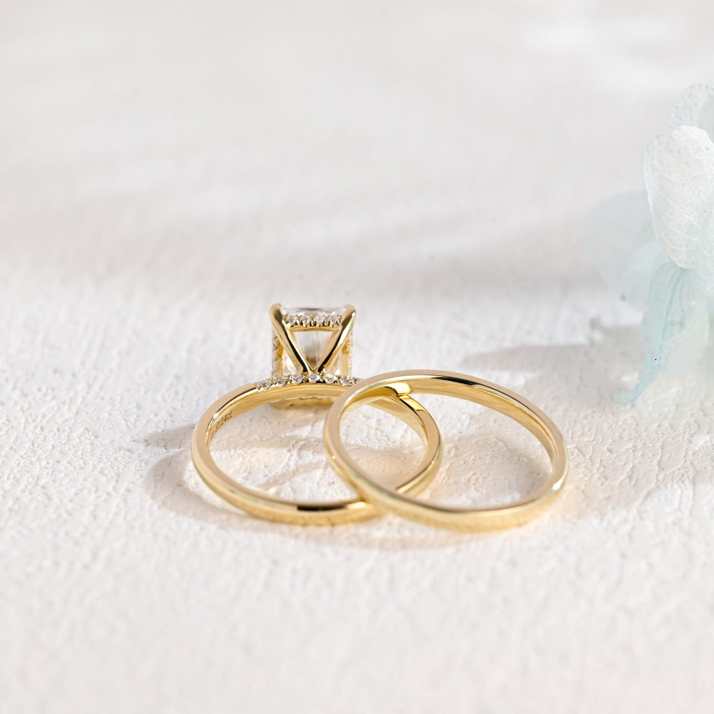 CausYou radiant cut bridal set Solid Gold Radiant Cut Moissanite Engagement Ring and Wedding Ring Set, Bridal Ring Set, Gift for Woman, Wife