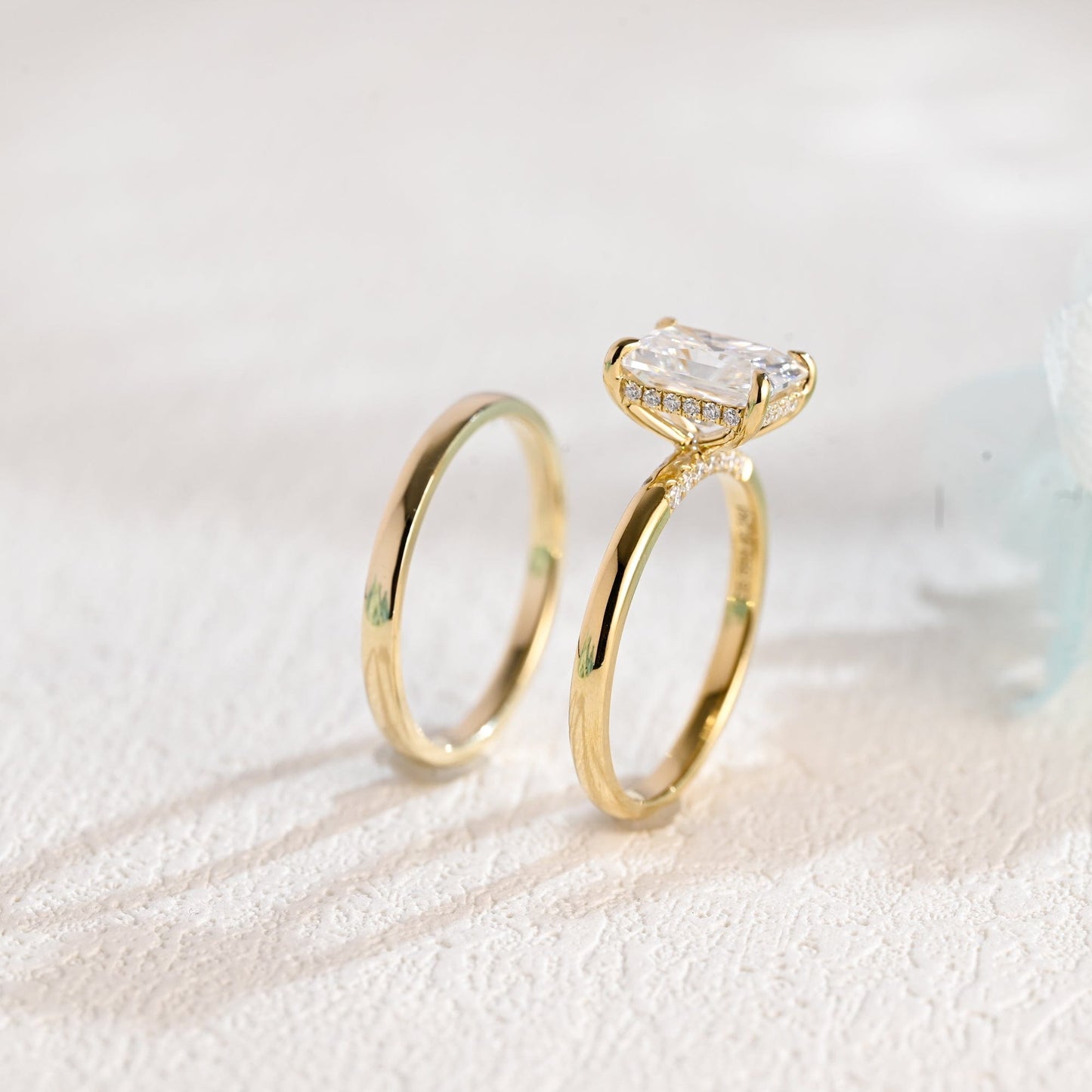 CausYou radiant cut bridal set Solid Gold Radiant Cut Moissanite Engagement Ring and Wedding Ring Set, Bridal Ring Set, Gift for Woman, Wife