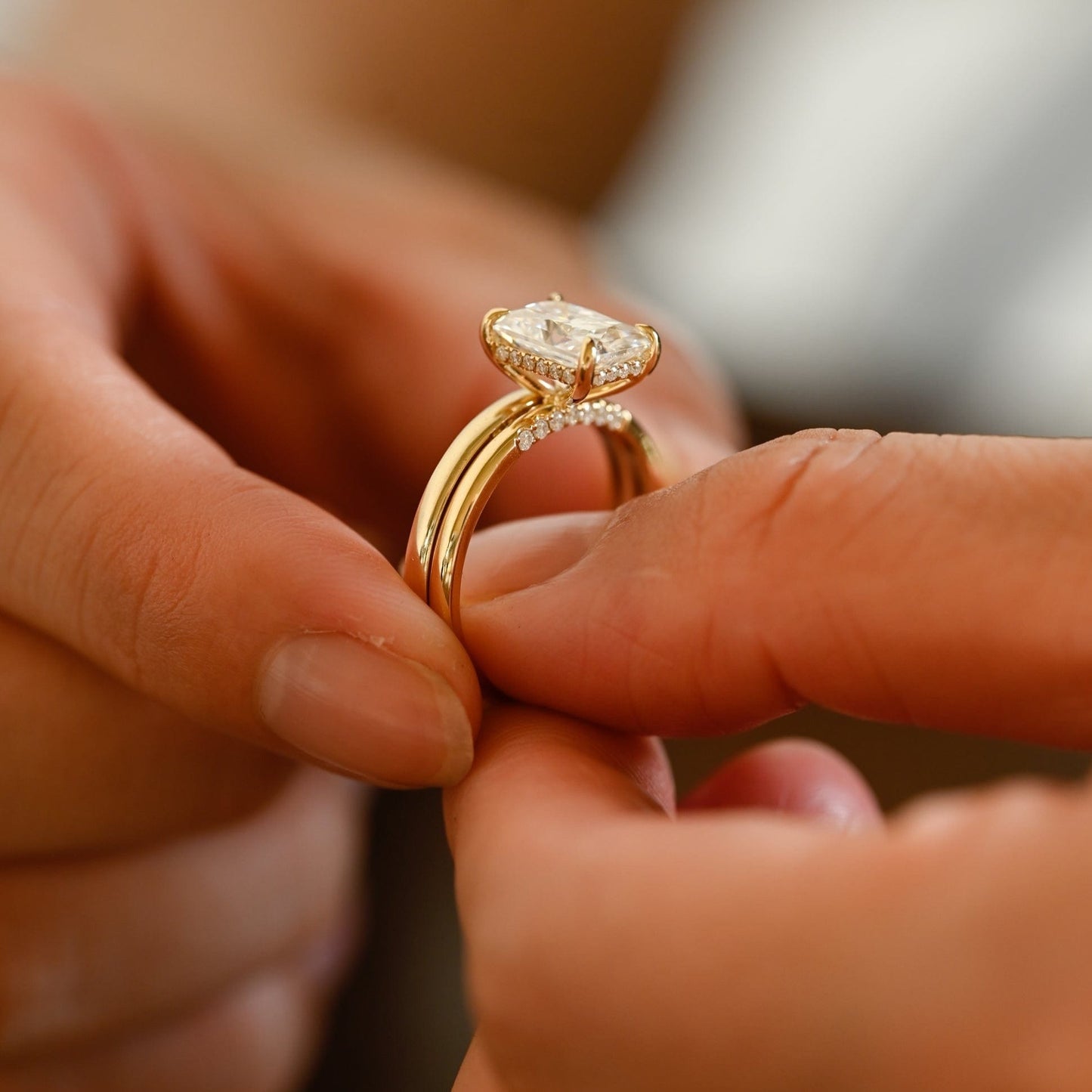 CausYou radiant cut bridal set Solid Gold Radiant Cut Moissanite Engagement Ring and Wedding Ring Set, Bridal Ring Set, Gift for Woman, Wife