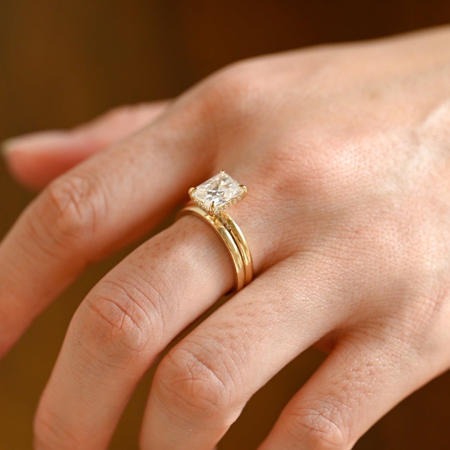 CausYou radiant cut bridal set Solid Gold Radiant Cut Moissanite Engagement Ring and Wedding Ring Set, Bridal Ring Set, Gift for Woman, Wife