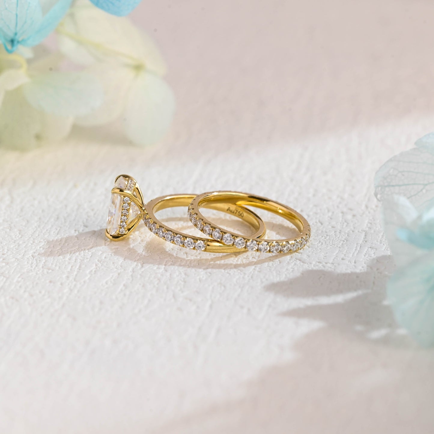 CausYou radiant cut bridal set Solid Gold Radiant Cut Moissanite Engagement Ring and Wedding Ring Set, Bridal Ring Set, Gift for Woman Wife