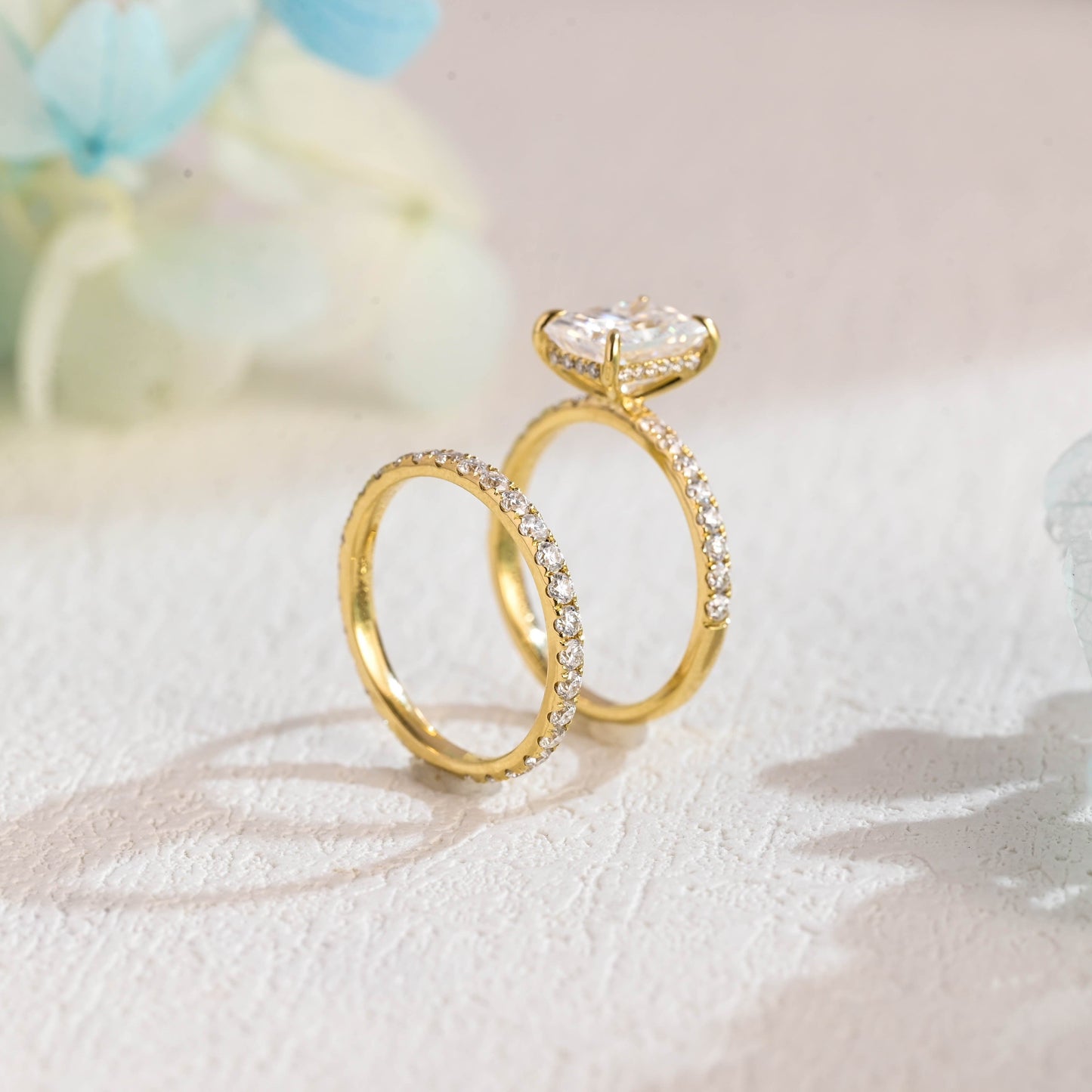 CausYou radiant cut bridal set Solid Gold Radiant Cut Moissanite Engagement Ring and Wedding Ring Set, Bridal Ring Set, Gift for Woman Wife