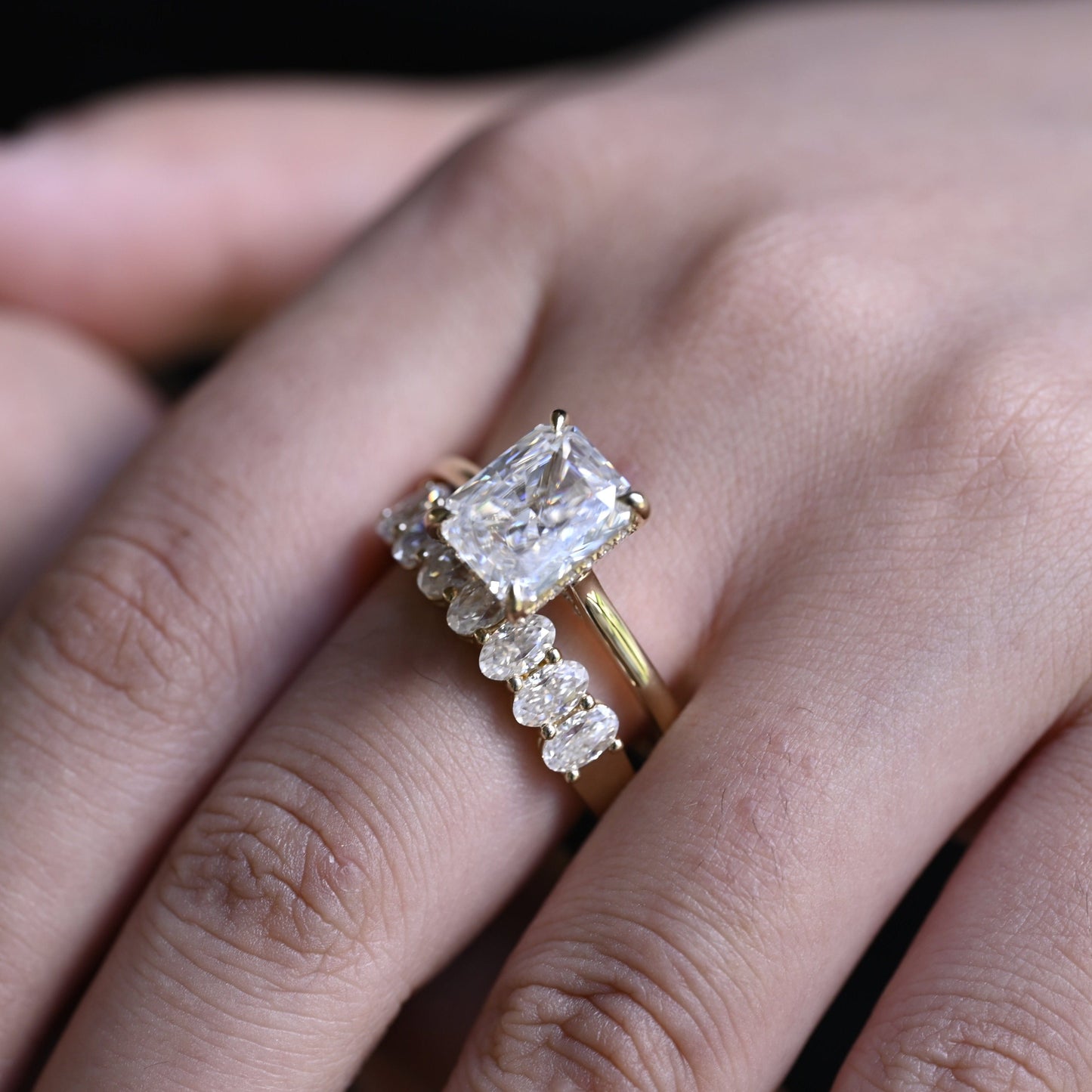 CausYou radiant cut bridal set Solid Gold Radiant Cut Moissanite Engagement Ring and Wedding Ring Set, Bridal Ring Set, Gift for Woman, Wife