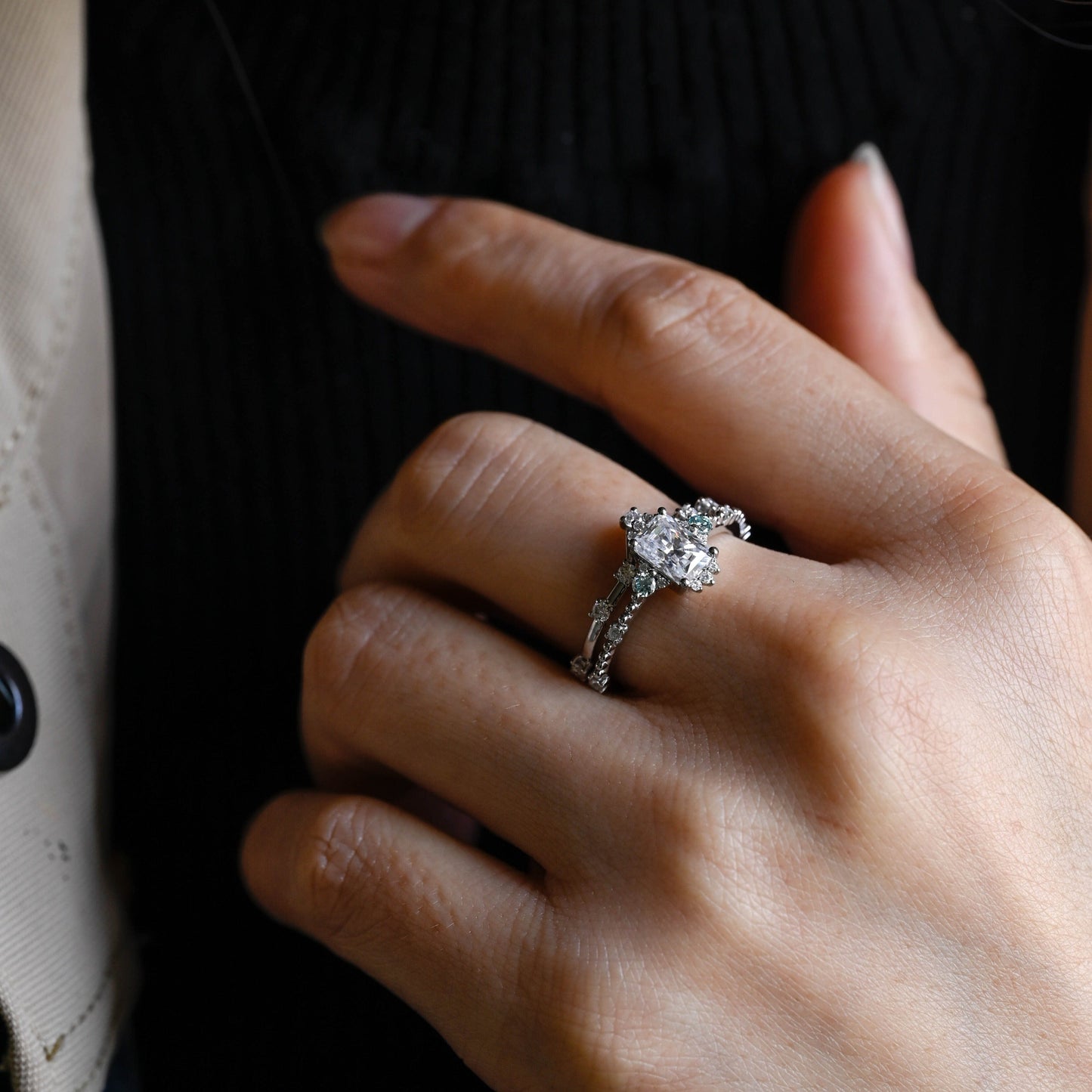 CausYou radiant cut bridal set Solid Gold Radiant Cut Moissanite Engagement Ring and Wedding Ring Set, Bridal Set, Gift for Woman, Wife