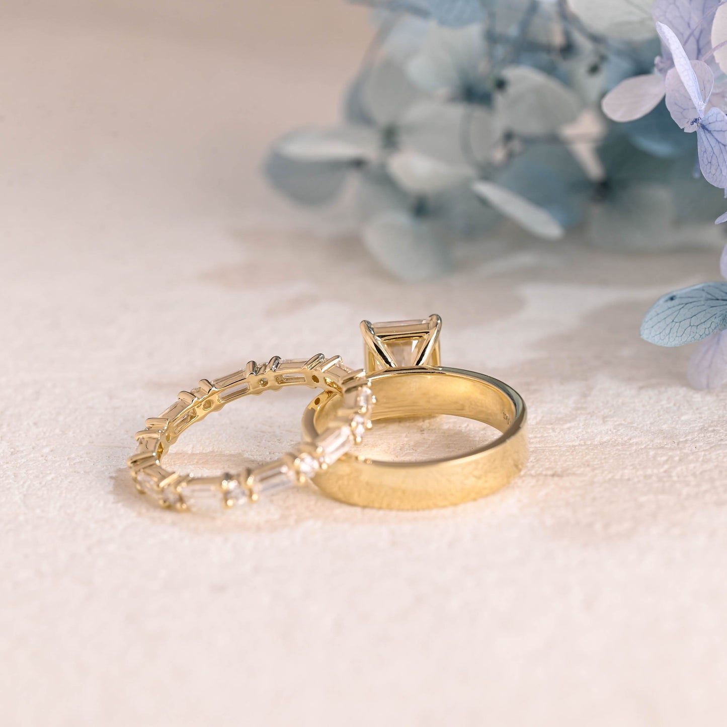 CausYou radiant cut bridal set Solid Gold Radiant Cut Moissanite Wedding Ring Set