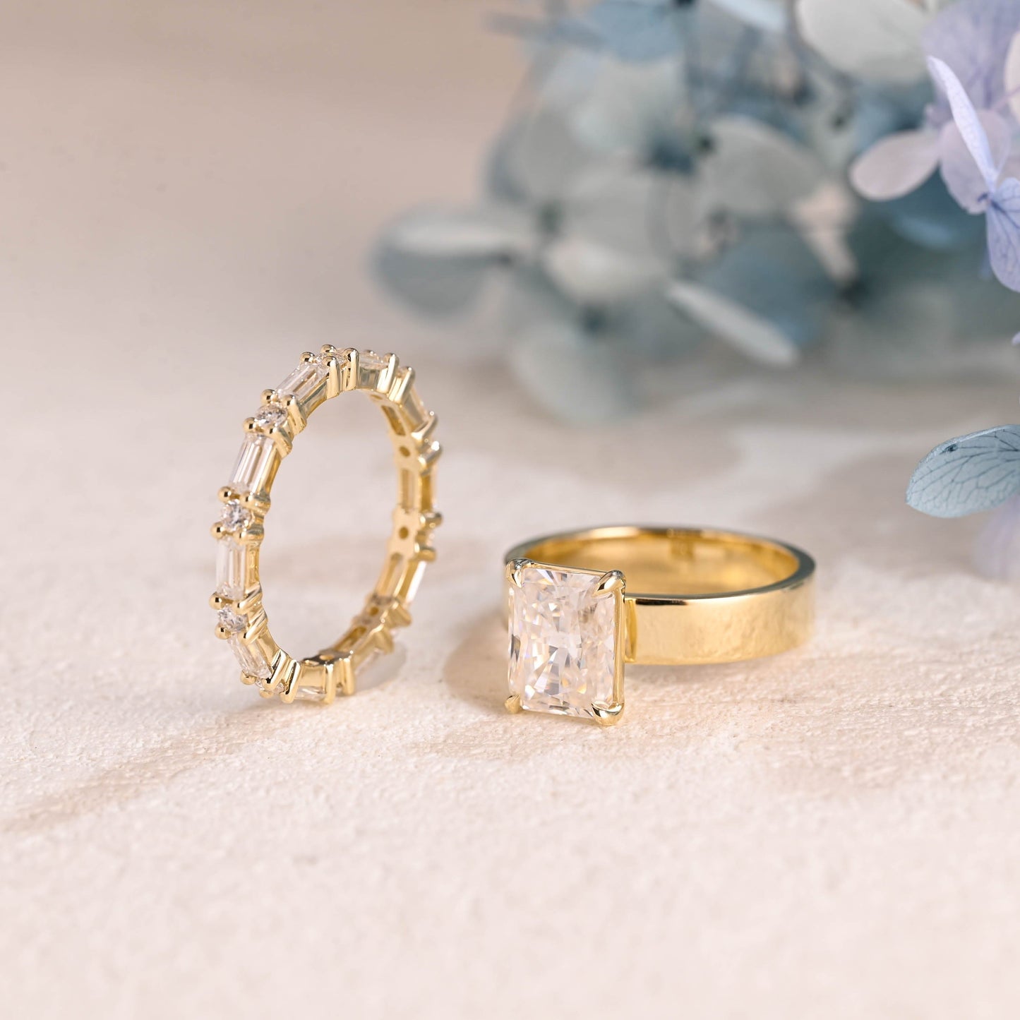 CausYou radiant cut bridal set Solid Gold Radiant Cut Moissanite Wedding Ring Set