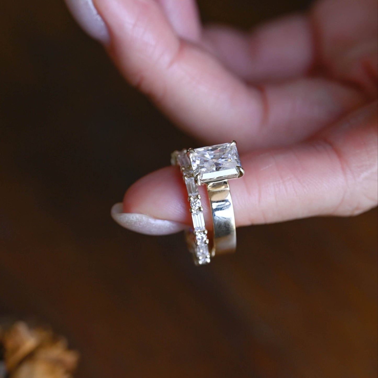 CausYou radiant cut bridal set Solid Gold Radiant Cut Moissanite Wedding Ring Set