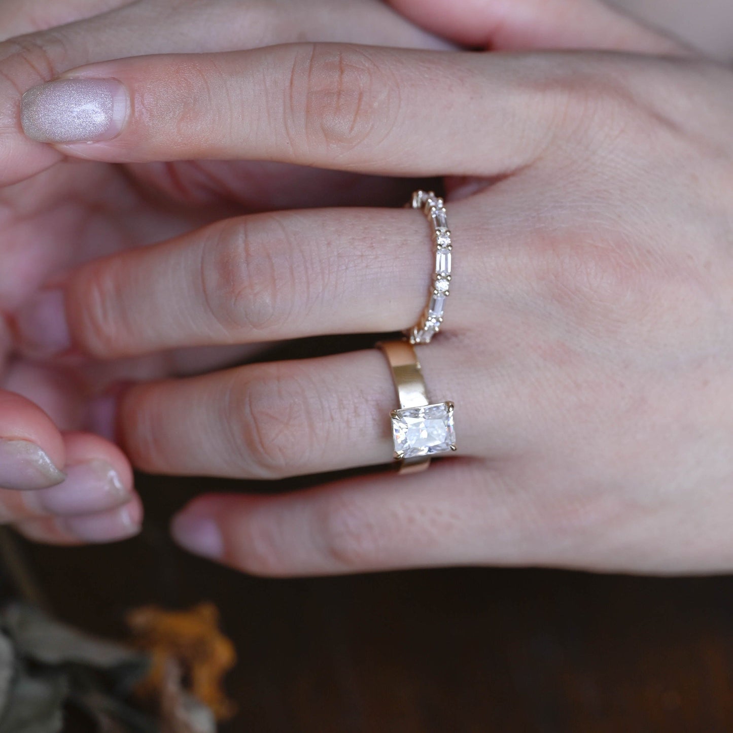 CausYou radiant cut bridal set Solid Gold Radiant Cut Moissanite Wedding Ring Set