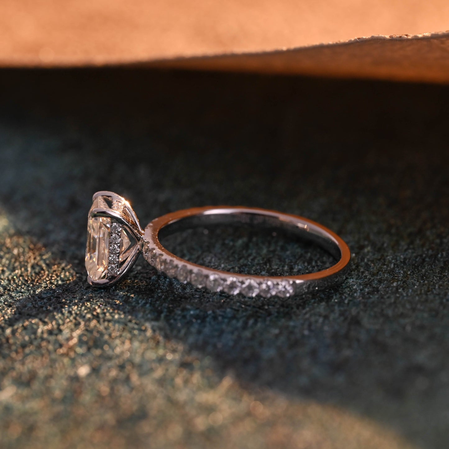CausYou radiant cut diamond engagement ring CausYou Solid Gold D/VS1 Radiant Cut Lab Grown Diamond Engagement Ring, Half Pave Hidden Halo Bridal Ring