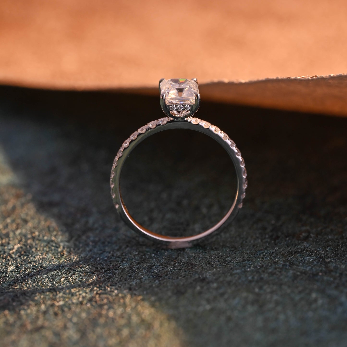 CausYou radiant cut diamond engagement ring CausYou Solid Gold D/VS1 Radiant Cut Lab Grown Diamond Engagement Ring, Half Pave Hidden Halo Bridal Ring