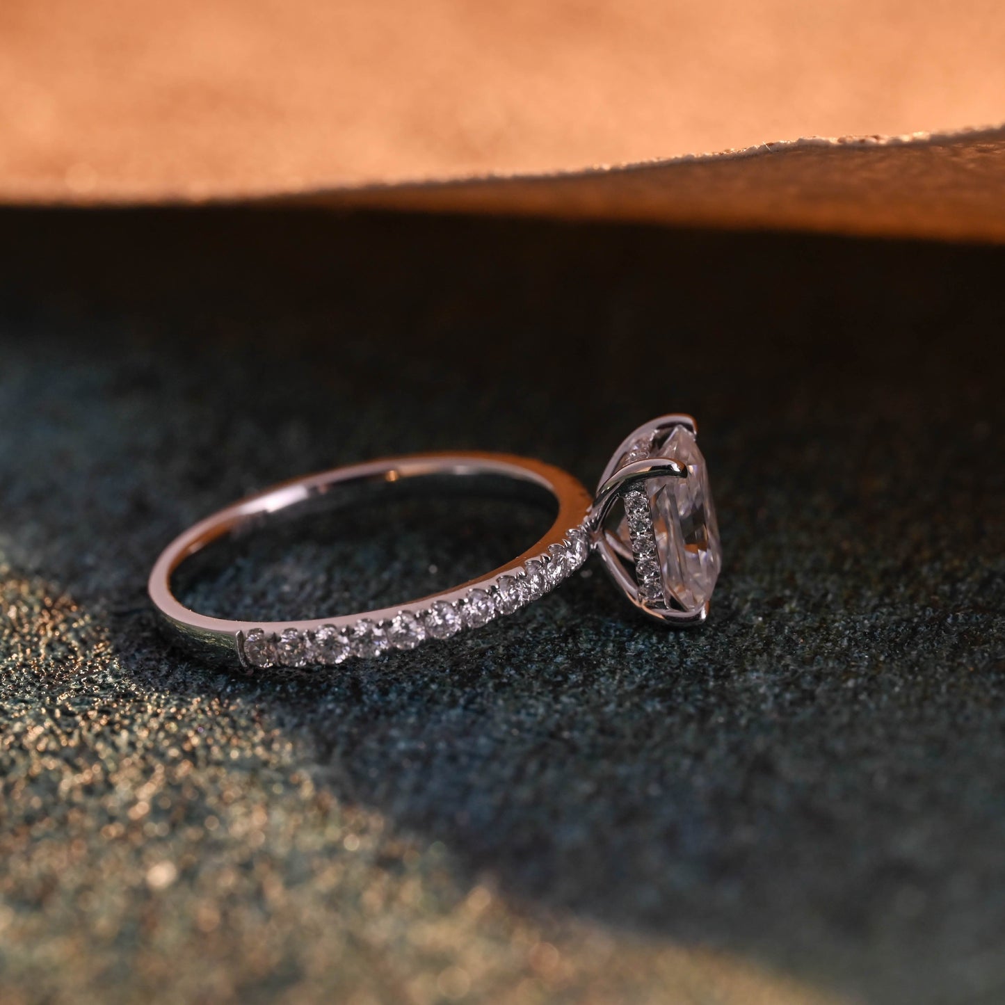 CausYou radiant cut diamond engagement ring CausYou Solid Gold D/VS1 Radiant Cut Lab Grown Diamond Engagement Ring, Half Pave Hidden Halo Bridal Ring