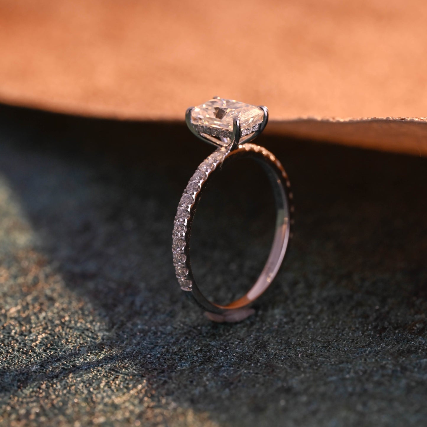 CausYou radiant cut diamond engagement ring CausYou Solid Gold D/VS1 Radiant Cut Lab Grown Diamond Engagement Ring, Half Pave Hidden Halo Bridal Ring