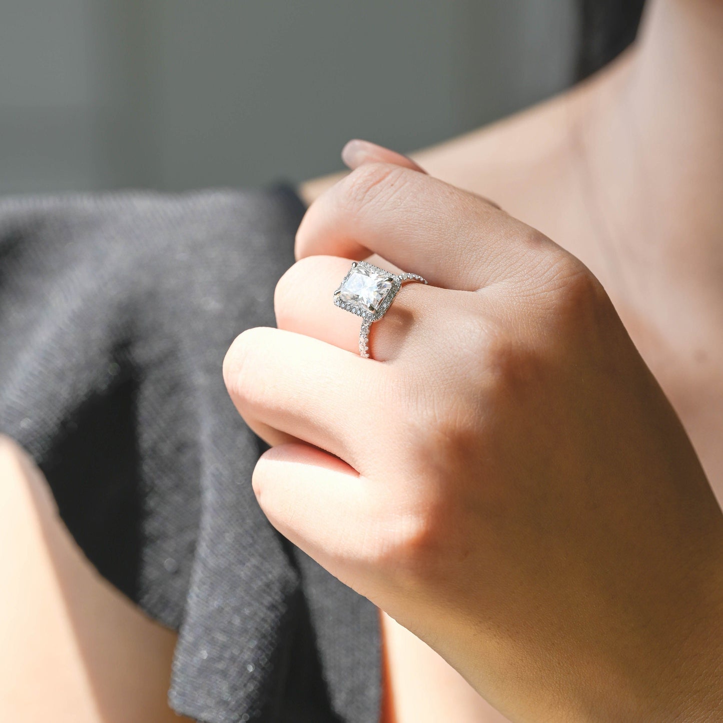 CausYou radiant cut diamond engagement ring Solid Gold D/VS1 Radiant Cut Lab Grown Diamond Engagement Ring, Promise Ring, Gift for Wife