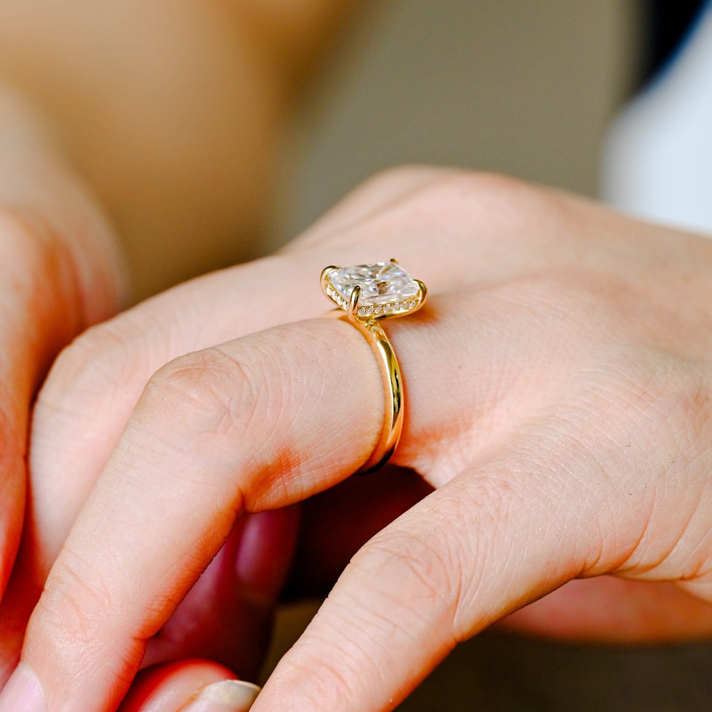 CausYou radiant cut diamond engagement ring Solid Gold D/VS1 Radiant Cut Lab Grown Diamond Engagement Ring, Promise Ring, Gift for Women Wife