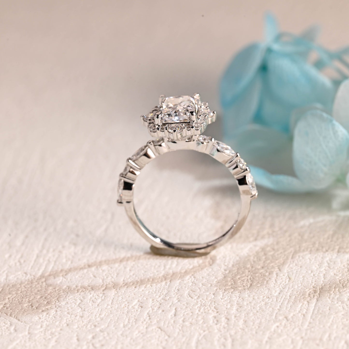 CausYou Radiant Cut Moissanite Engagement Ring Radiant Cut Moissanite Engagement Ring with Halo, Vintage Promise Ring, Proposal Ring, Gift for Women Wife