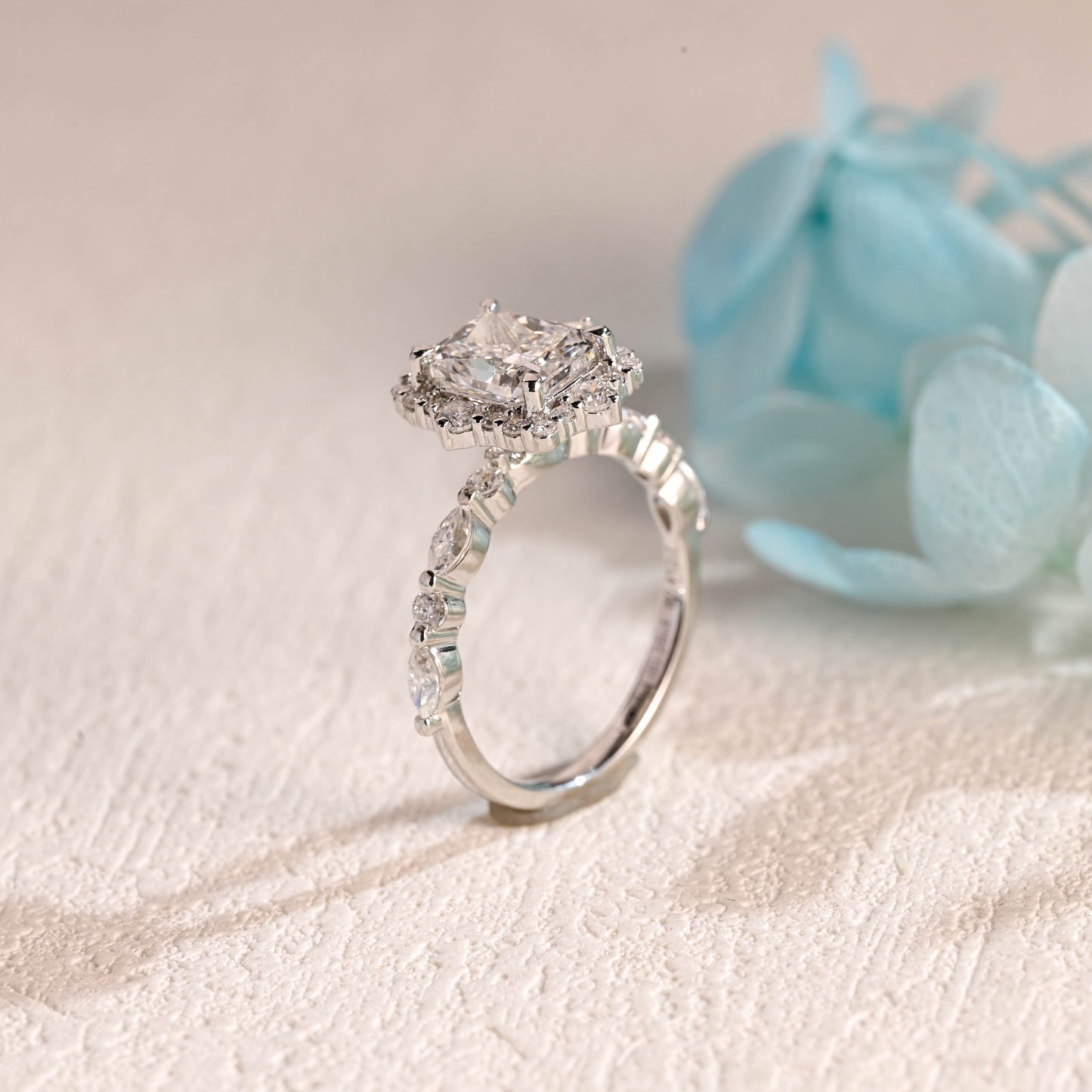 CausYou Radiant Cut Moissanite Engagement Ring Radiant Cut Moissanite Engagement Ring with Halo, Vintage Promise Ring, Proposal Ring, Gift for Women Wife