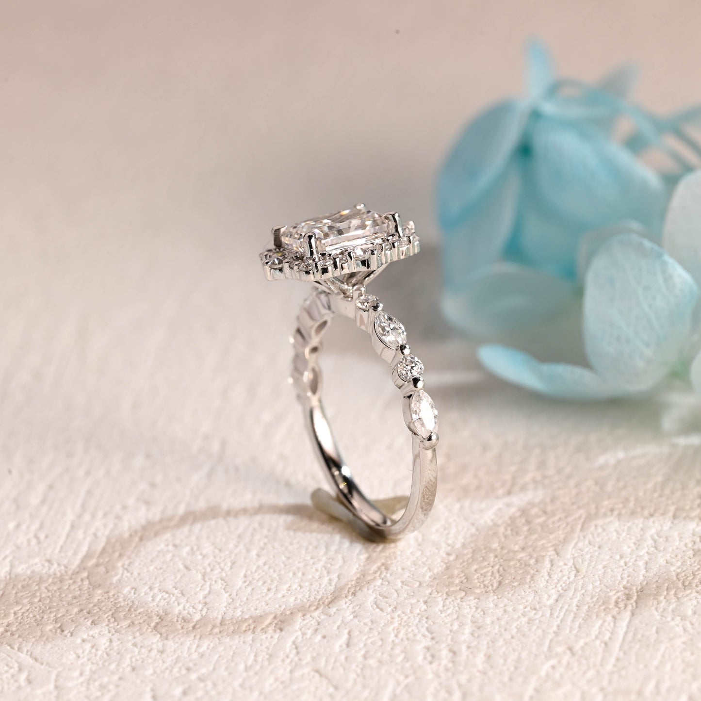 CausYou Radiant Cut Moissanite Engagement Ring Radiant Cut Moissanite Engagement Ring with Halo, Vintage Promise Ring, Proposal Ring, Gift for Women Wife