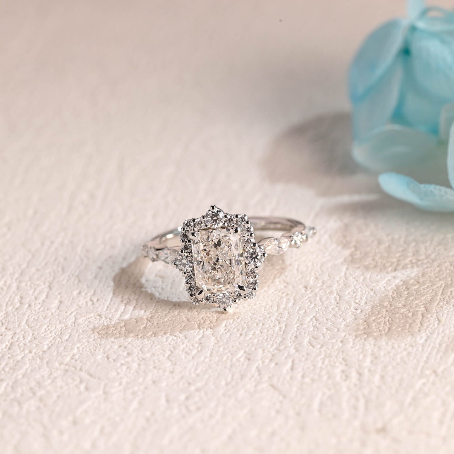 CausYou Radiant Cut Moissanite Engagement Ring Radiant Cut Moissanite Engagement Ring with Halo, Vintage Promise Ring, Proposal Ring, Gift for Women Wife