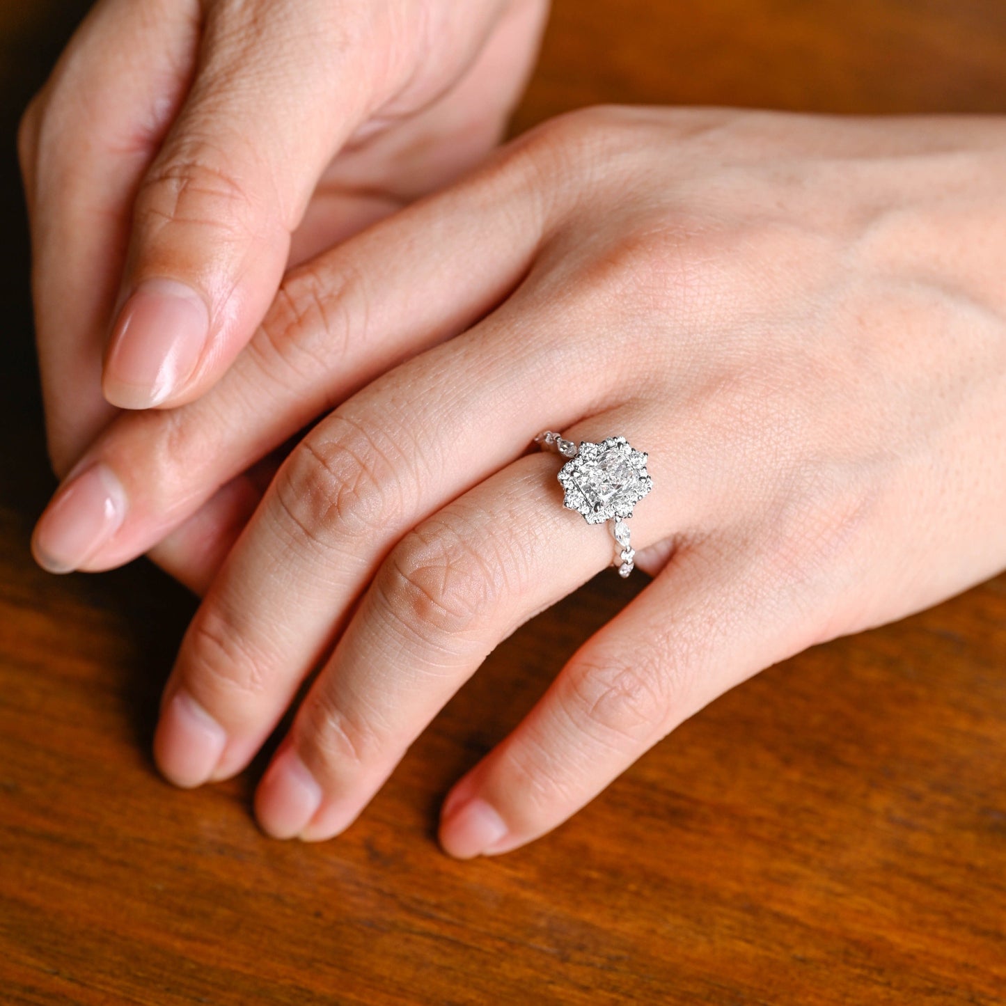 CausYou Radiant Cut Moissanite Engagement Ring Radiant Cut Moissanite Engagement Ring with Halo, Vintage Promise Ring, Proposal Ring, Gift for Women Wife