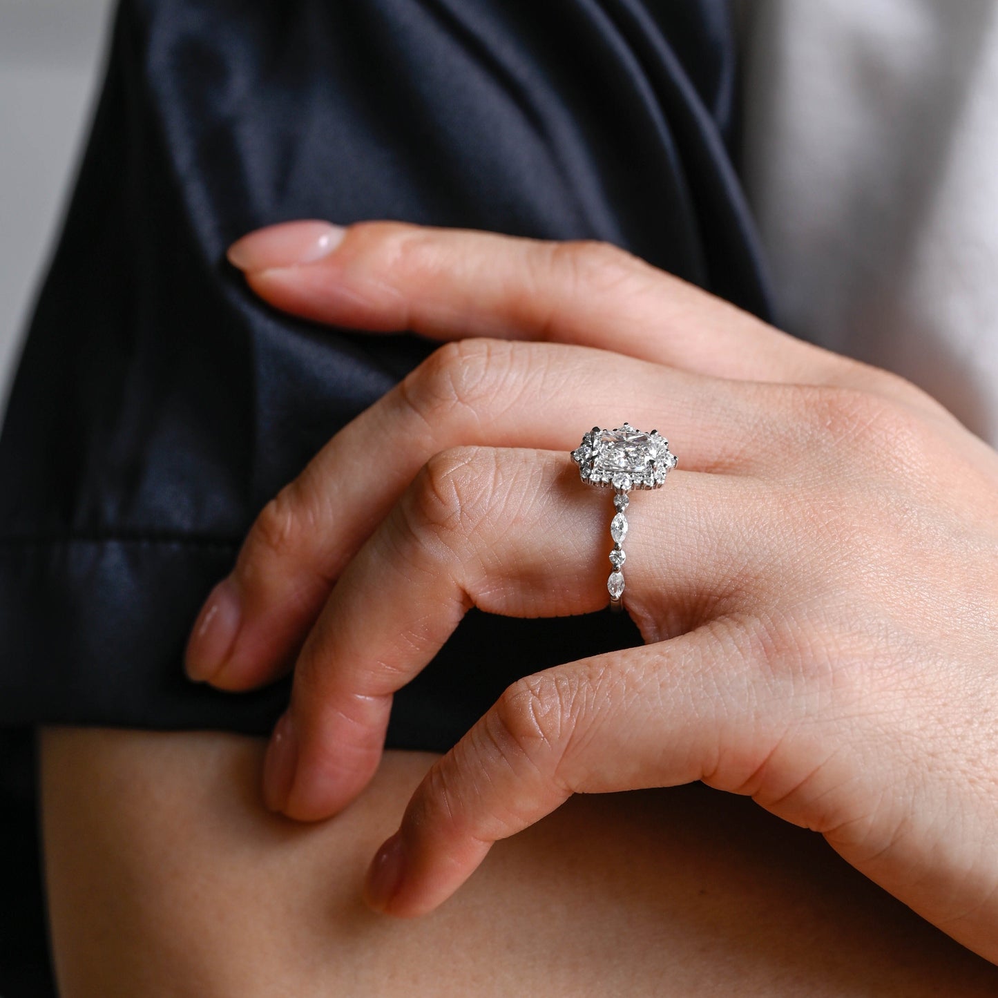 CausYou Radiant Cut Moissanite Engagement Ring Radiant Cut Moissanite Engagement Ring with Halo, Vintage Promise Ring, Proposal Ring, Gift for Women Wife