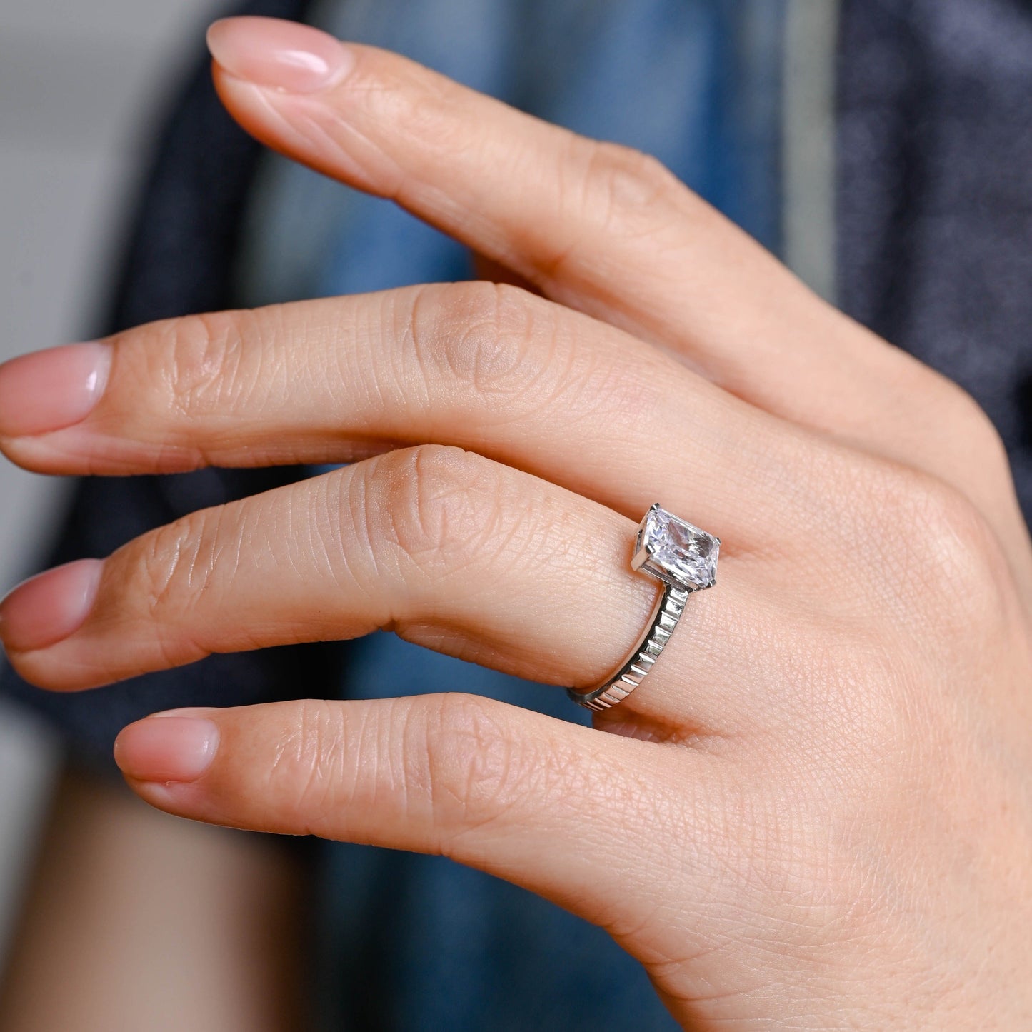 CausYou radiant cut moissanite engagement ring Solid Gold 2.5mm Width Radiant Cut Moissanite Engagement Ring, Solitaire Promise Ring, Proposal Ring, Gift for Women Wife