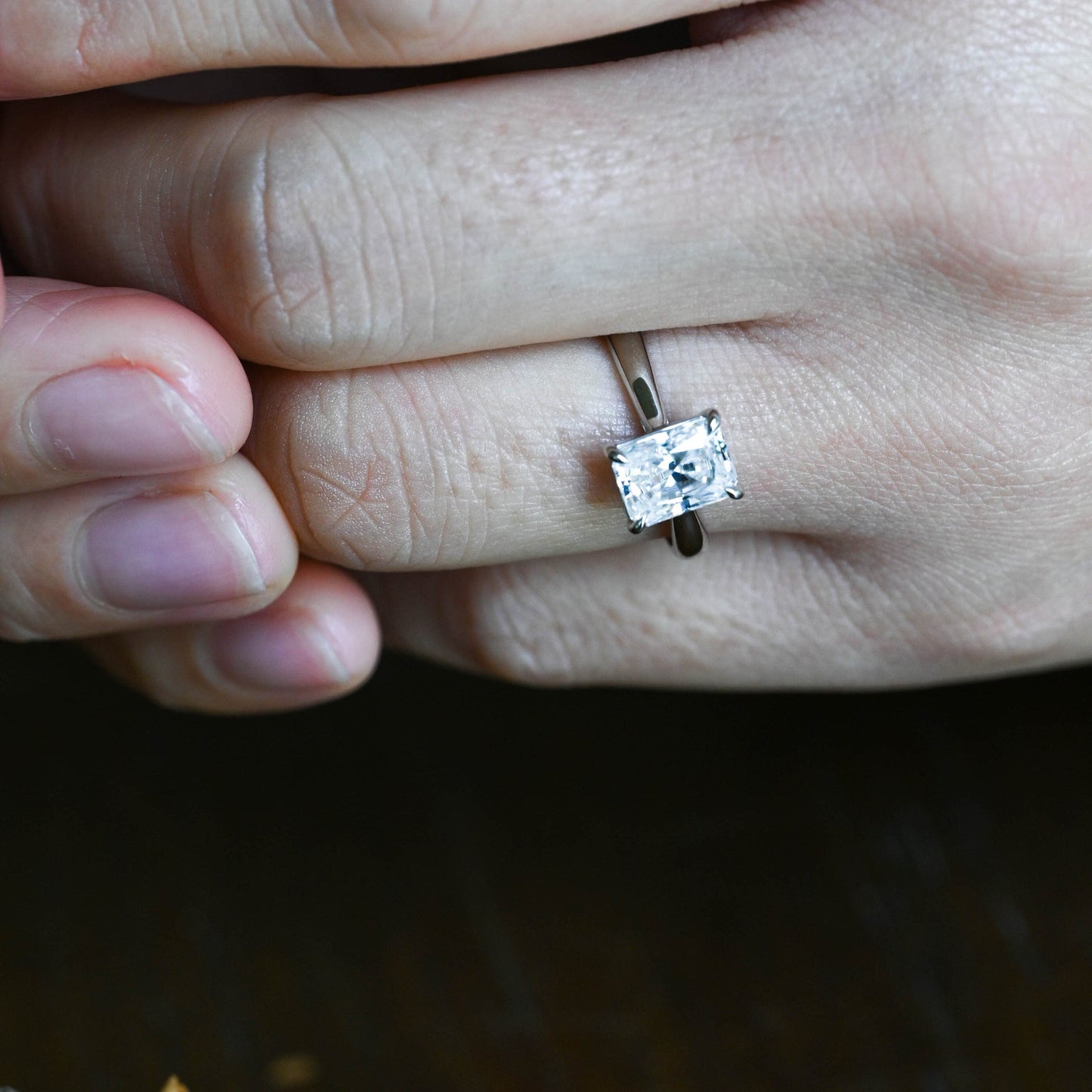 CausYou radiant cut moissanite engagement ring Solid Gold 2.8mm Width Radiant Cut Moissanite Engagement Ring Cathedral Setting