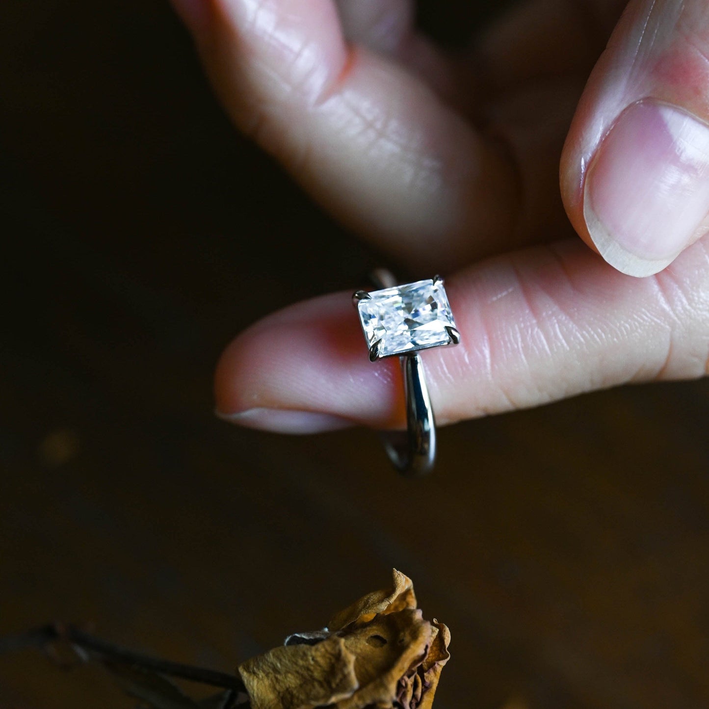 CausYou radiant cut moissanite engagement ring Solid Gold 2.8mm Width Radiant Cut Moissanite Engagement Ring Cathedral Setting