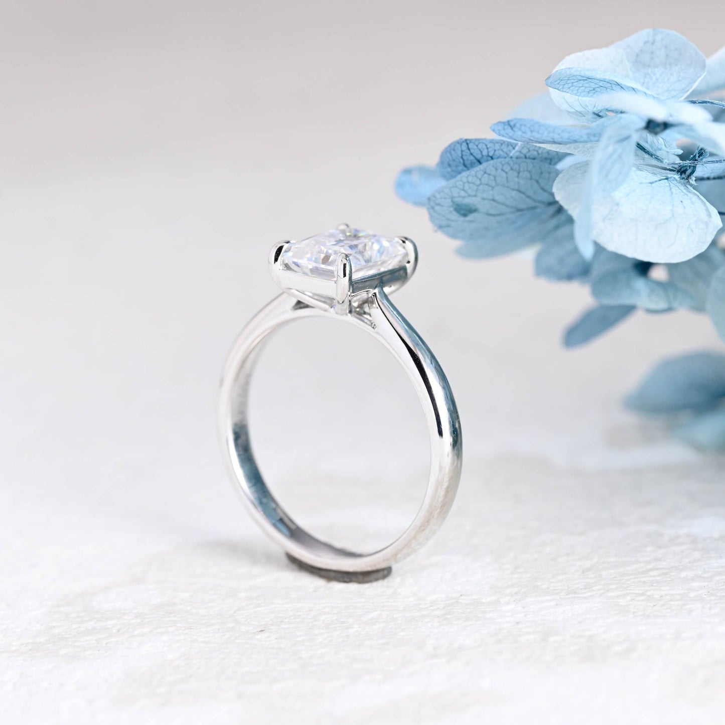 CausYou radiant cut moissanite engagement ring Solid Gold 2.8mm Width Radiant Cut Moissanite Engagement Ring Cathedral Setting