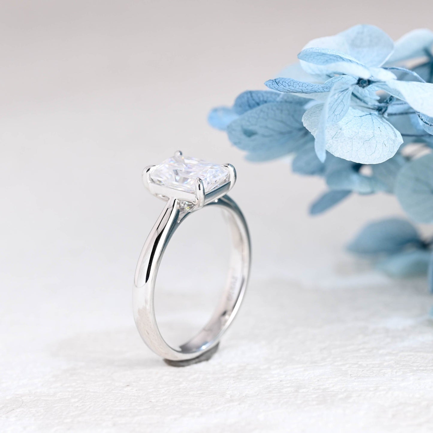 CausYou radiant cut moissanite engagement ring Solid Gold 2.8mm Width Radiant Cut Moissanite Engagement Ring Cathedral Setting