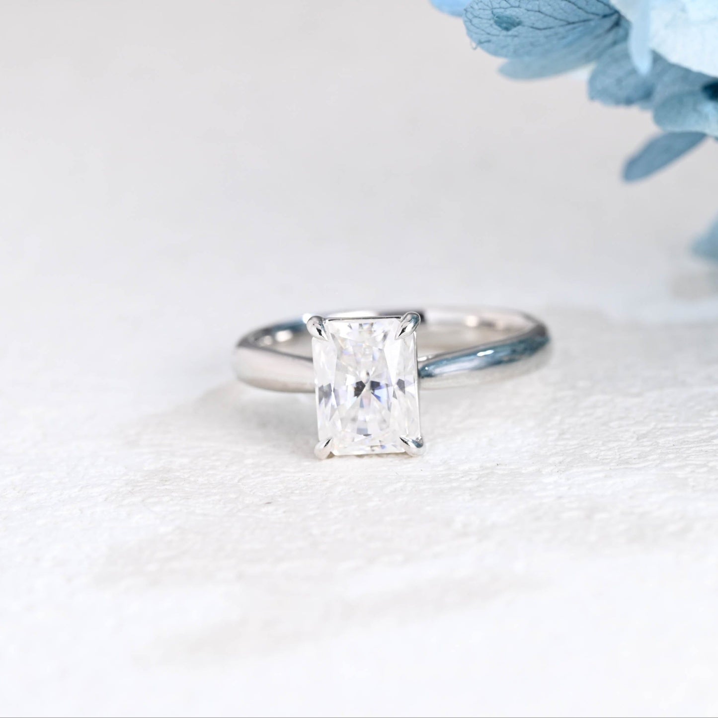 CausYou radiant cut moissanite engagement ring Solid Gold 2.8mm Width Radiant Cut Moissanite Engagement Ring Cathedral Setting