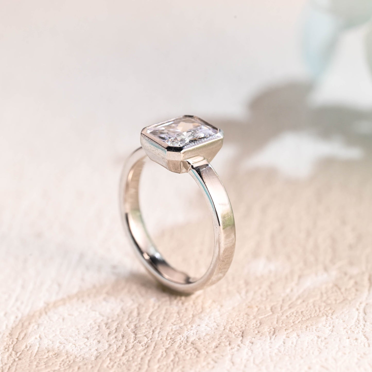 CausYou Radiant Cut Moissanite Engagement Ring Solid Gold 3mm Width Radiant Cut Moissanite Engagement Ring, Solitaire Bezel Promise Ring, Gift for Women Wife