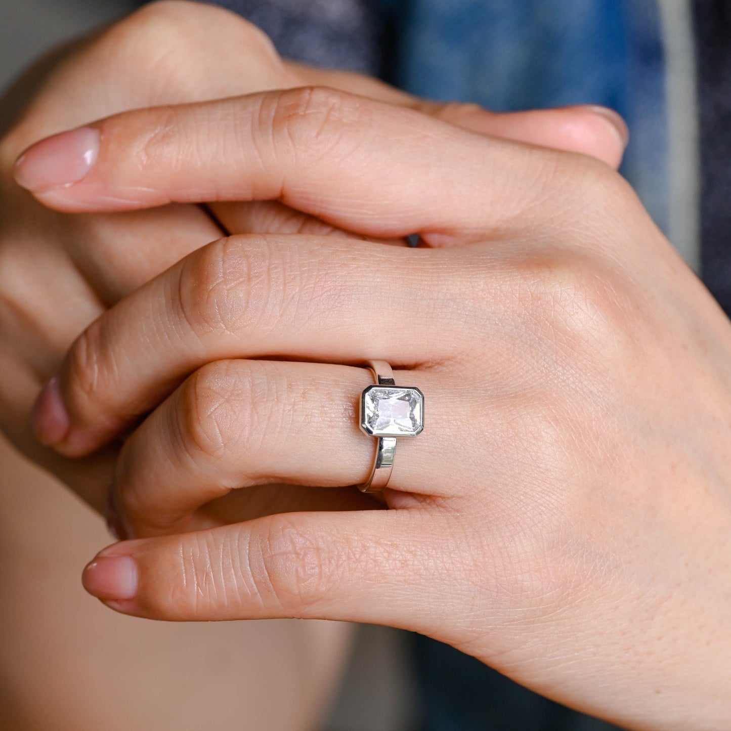 CausYou Radiant Cut Moissanite Engagement Ring Solid Gold 3mm Width Radiant Cut Moissanite Engagement Ring, Solitaire Bezel Promise Ring, Gift for Women Wife