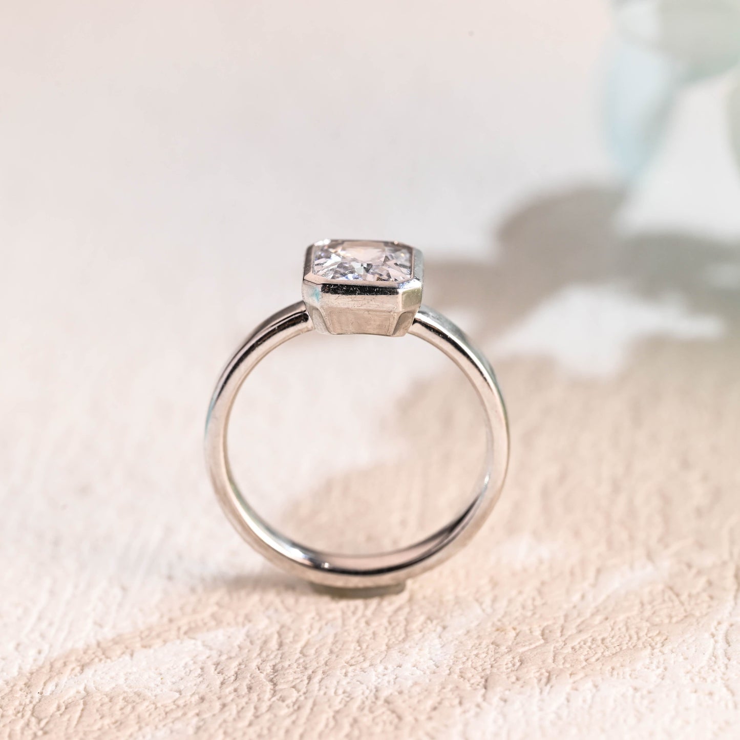 CausYou Radiant Cut Moissanite Engagement Ring Solid Gold 3mm Width Radiant Cut Moissanite Engagement Ring, Solitaire Bezel Promise Ring, Gift for Women Wife