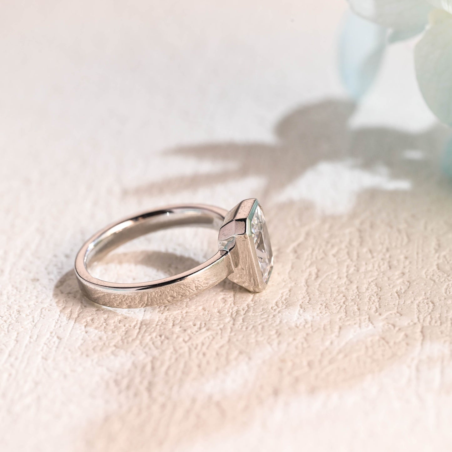 CausYou Radiant Cut Moissanite Engagement Ring Solid Gold 3mm Width Radiant Cut Moissanite Engagement Ring, Solitaire Bezel Promise Ring, Gift for Women Wife