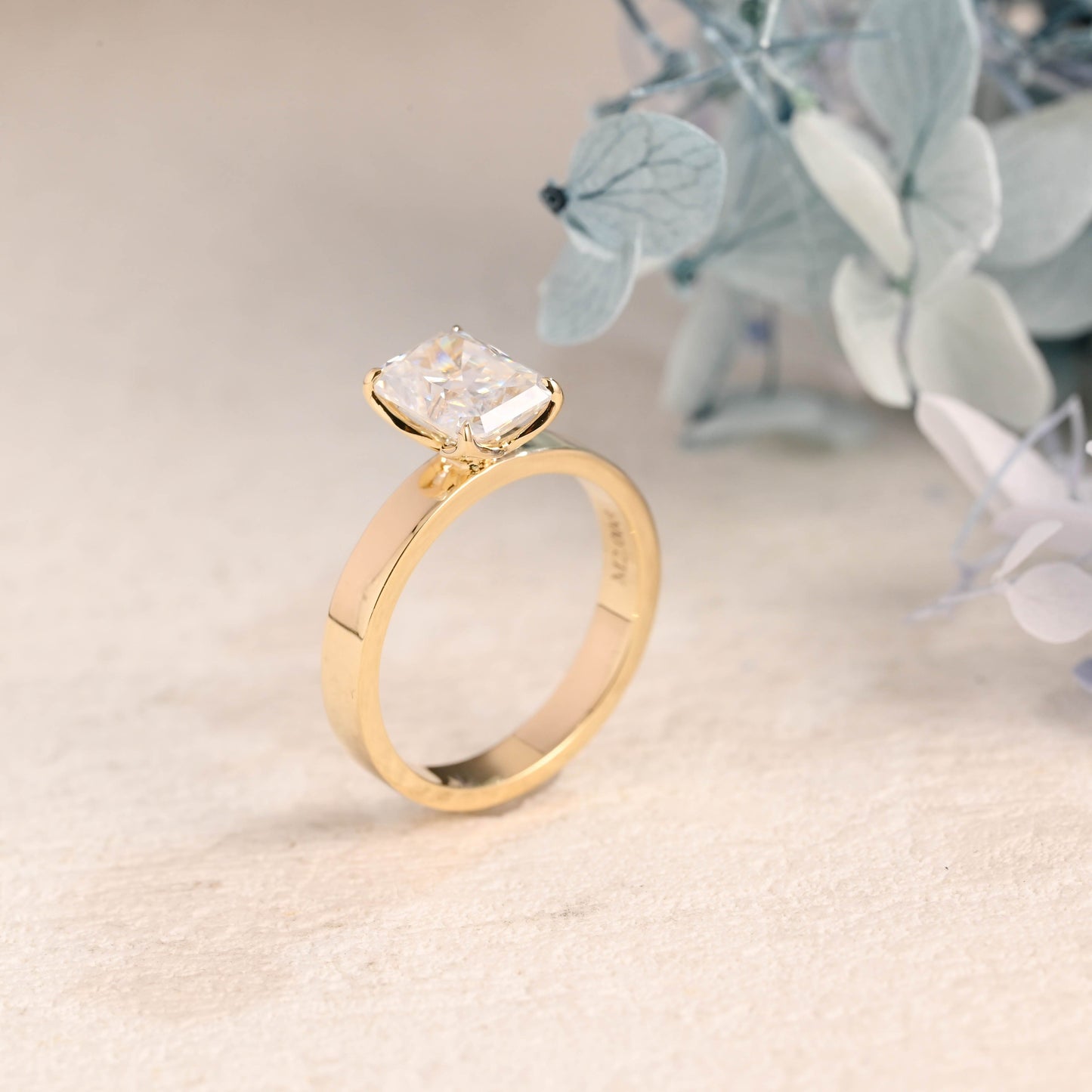 CausYou Radiant Cut Moissanite Engagement Ring Solid Gold 3mm Width Solitaire Radiant Cut Moissanite Engagement Ring