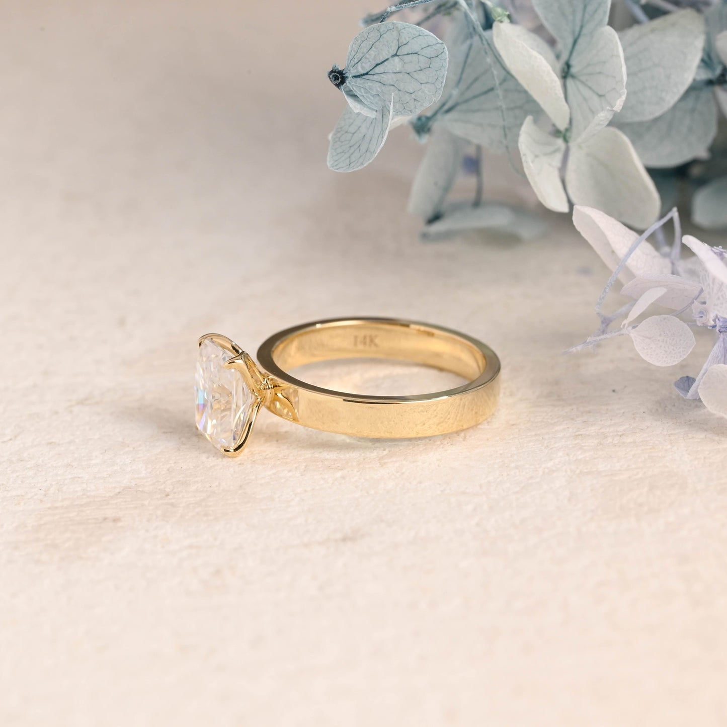 CausYou Radiant Cut Moissanite Engagement Ring Solid Gold 3mm Width Solitaire Radiant Cut Moissanite Engagement Ring