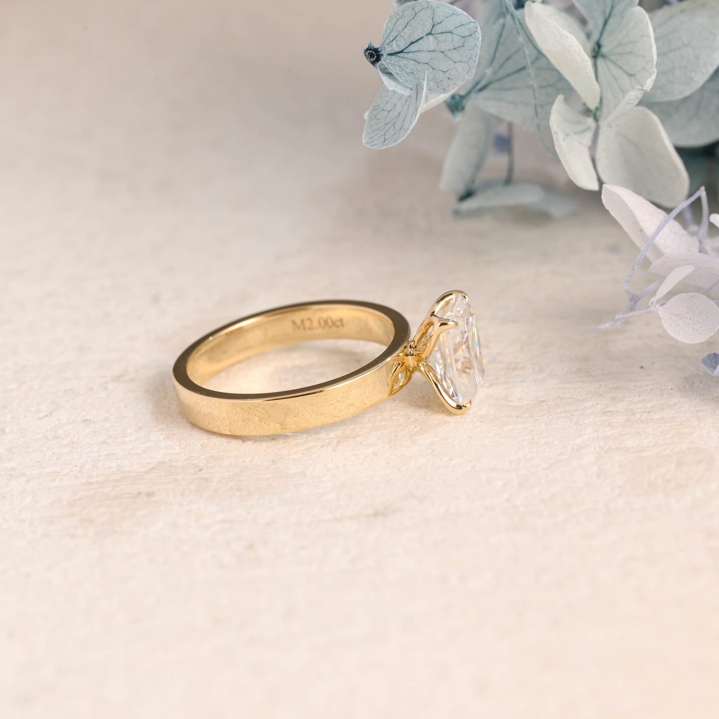 CausYou Radiant Cut Moissanite Engagement Ring Solid Gold 3mm Width Solitaire Radiant Cut Moissanite Engagement Ring